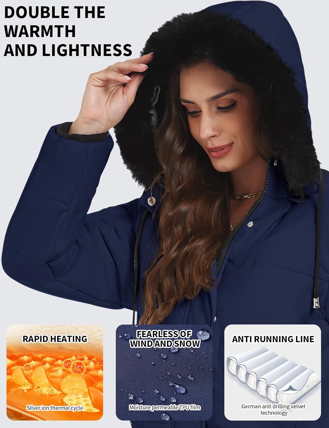 Gihuo Women's Winter Warm Puffer Coat Quilted Long Parka Jacket with Removable Hood - Image 7