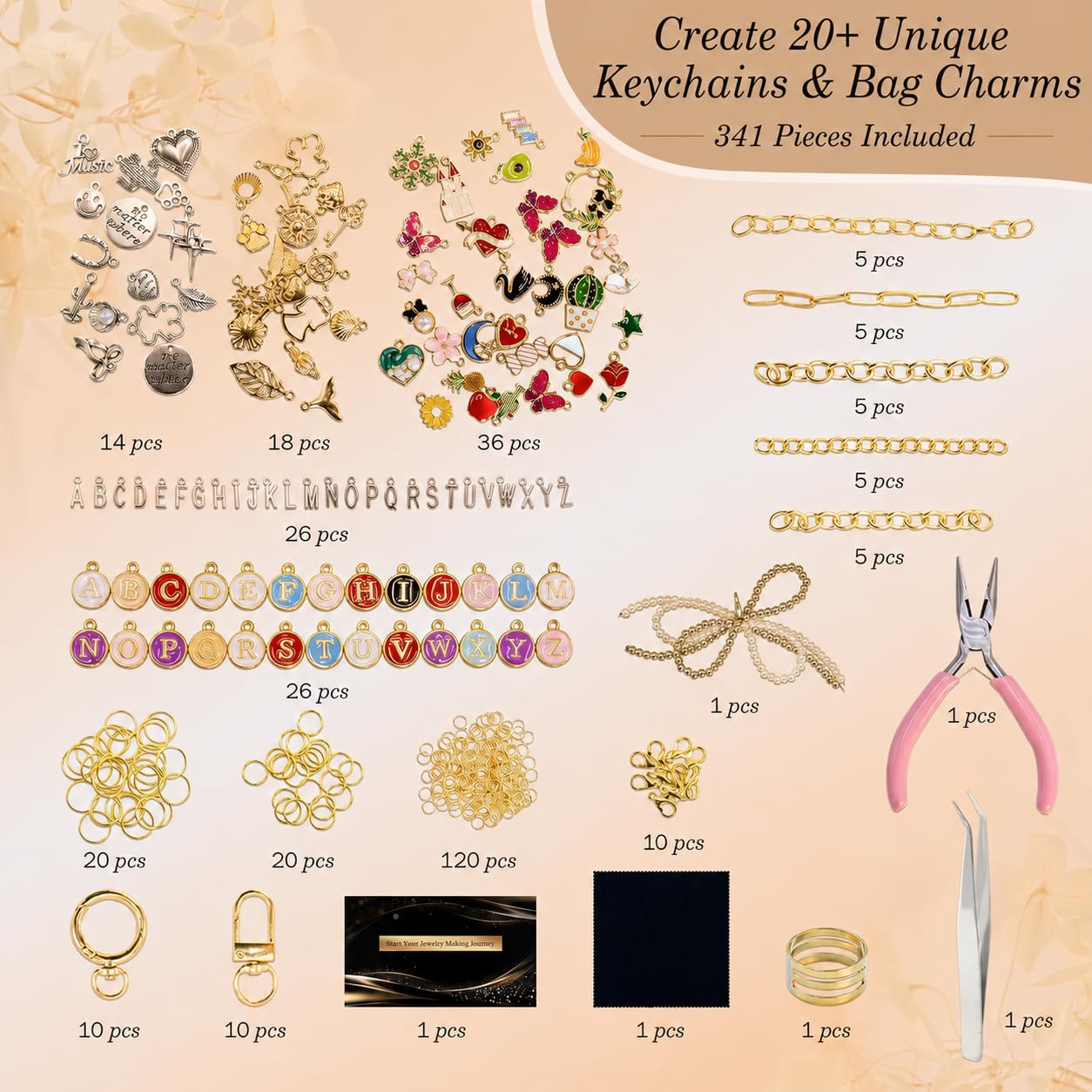 DIY Keychain Making Kit - 341 Pcs Charms & Tools -2