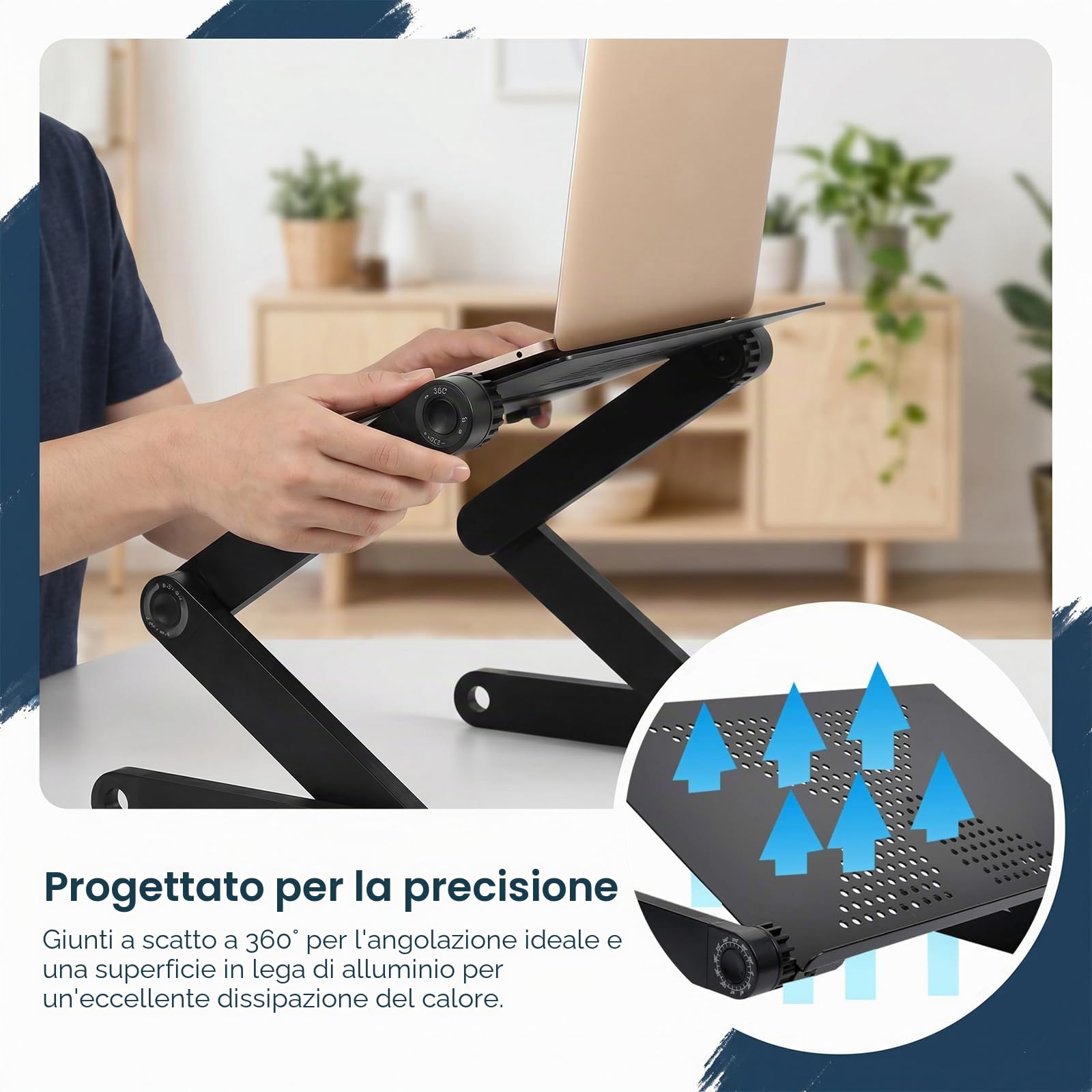 Ideal Swan Supporto PC Portatile Regolabile Laptop Stand Tavolino PC Regolabile Alluminio Supporto Notebook Computer con Pannello Porta Mouse per MacBook dell HP Samsung Lenovo Huawei - Nero
