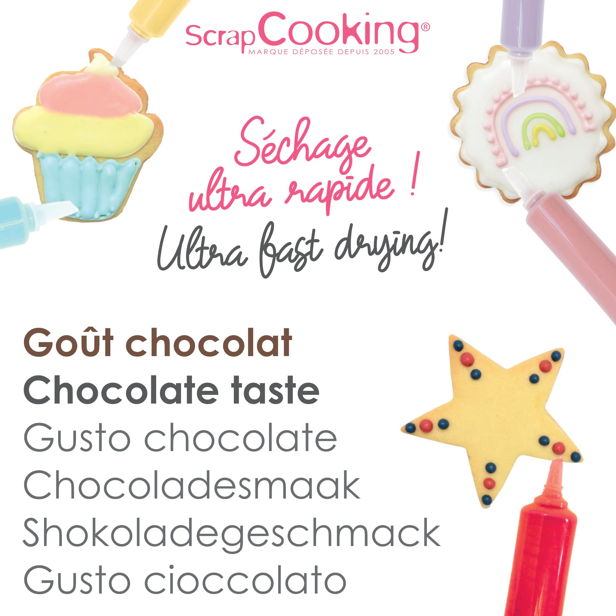 ScrapCooking - 10er-Set Schoko-Stiften - Lebensmittelstifte Schokoladen - Essbarer Dekorativer Zuckerstift - Schreiben und Zeichnen - Beschriftung von Fondant, Glasuren, Torten - 6820