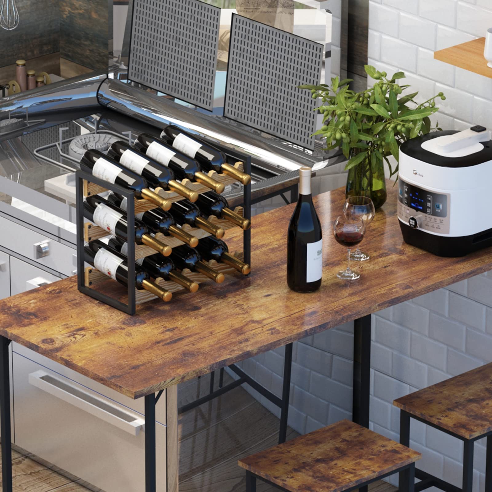 IBUYKE Portabottiglie 12 Bottiglie,Cantinette Vino in Legno,TMJ904H | Portabottiglie Vino da Terra Per Ba Cucina Sala Da Pranzo Dispensa Armadio