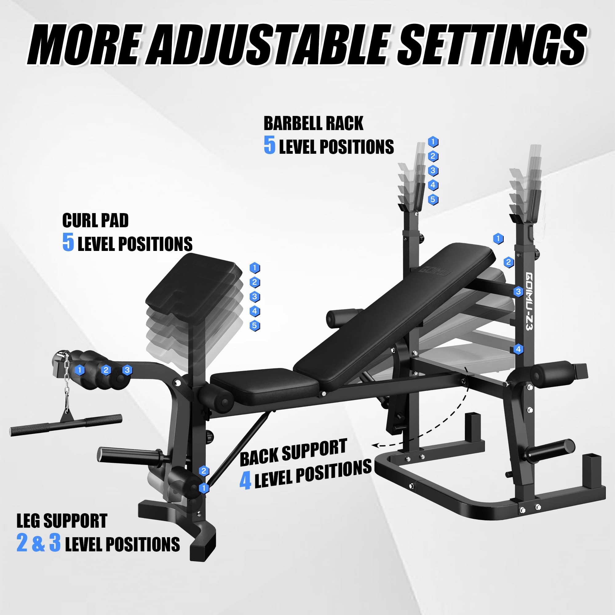 Z3 900LBS Olympic Weight Bench Set with Leg Extension, 9 in 1 Workout Press with Preacher Curl Pad and LAT Pulldown, Strength Training Bench for Home Gym