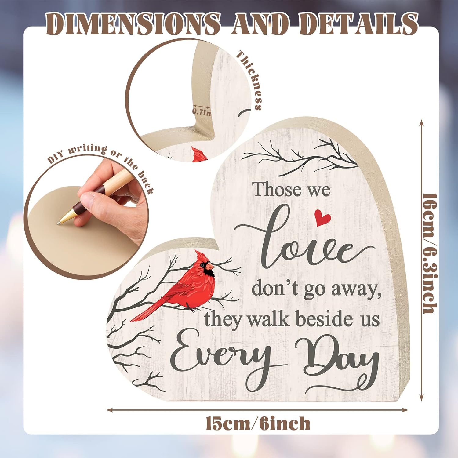 Jetec Sympathy Gift Memorial Wooden Heart for Loss of Loved One Remembrance Bereavement Decor Condolence Sign for Grief Father Mother Son Brother, 6. 3 x 6 x 0. 7 Inches(Cardinal Style) - Image 2