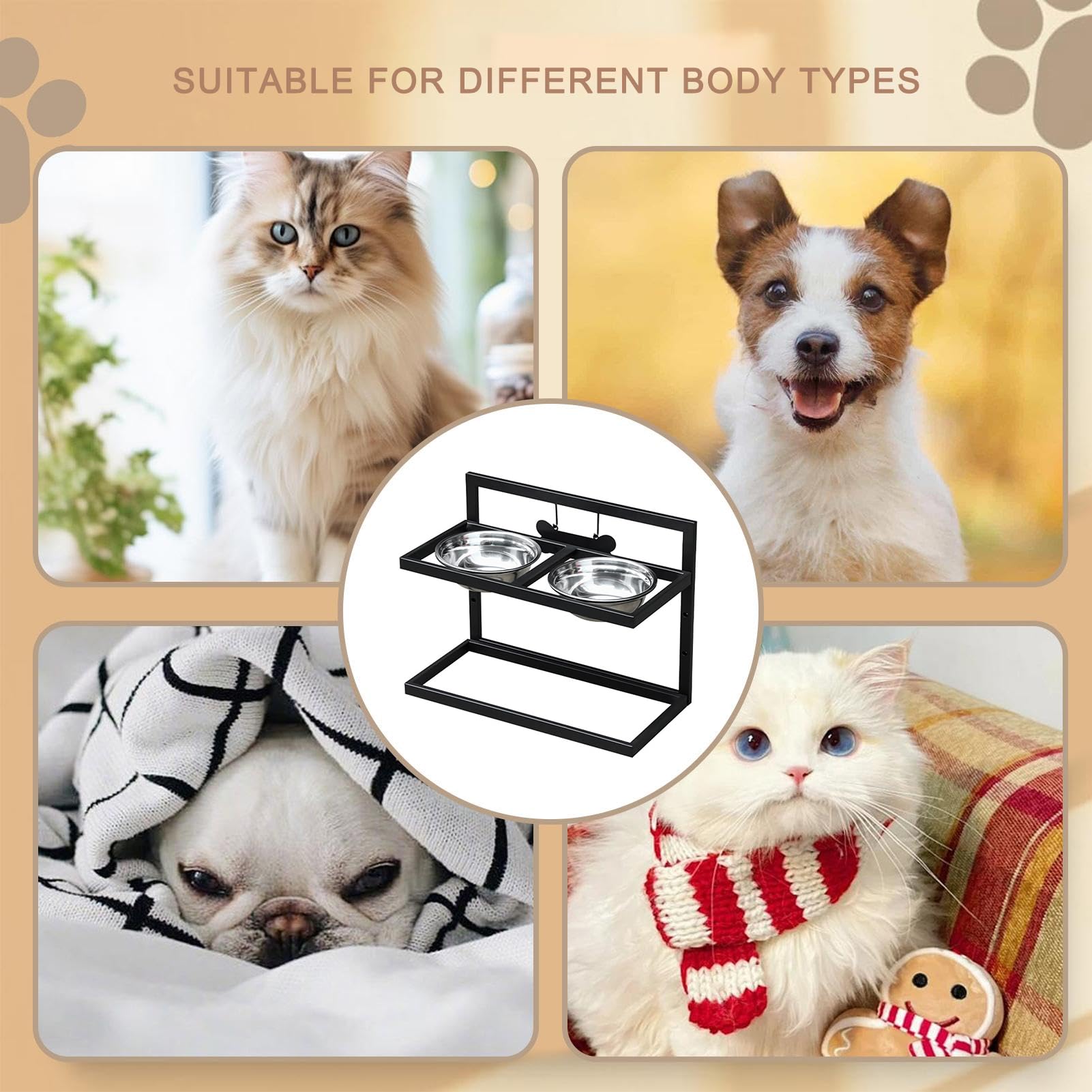 Soporte elevado de cuencos de perros Elevado con Altura Ajustable | Soporte antideslizante para para Hogar Salón Cocina Apartamento Comedor Patio Garaje Exterior