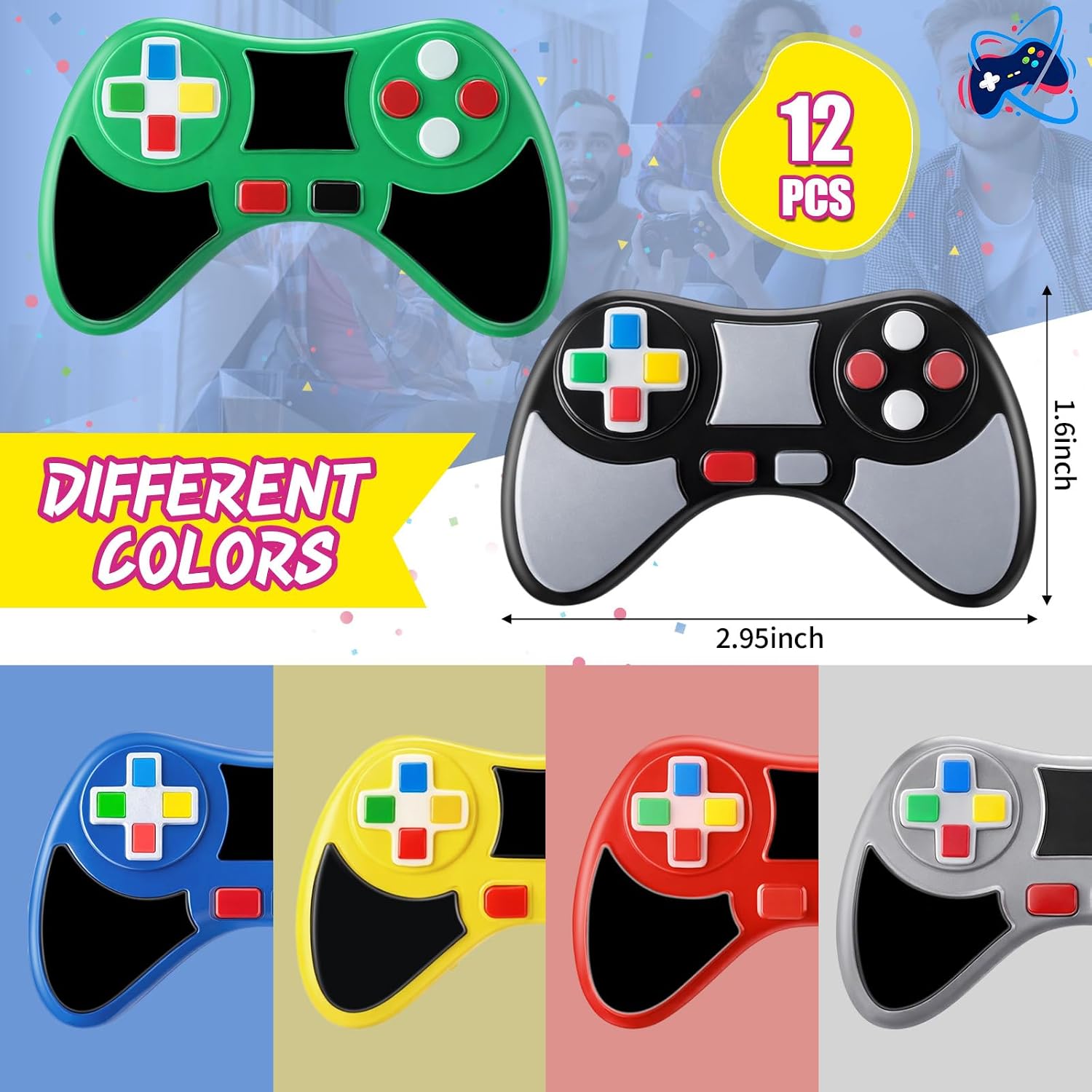 Soulchen 12 Pcs Video Game Party Favors Gamer Video Game Controller Shaped Stress Toys Colorful Sensory Fidget Stress Balls for Kids Adult Birthday Party Favors