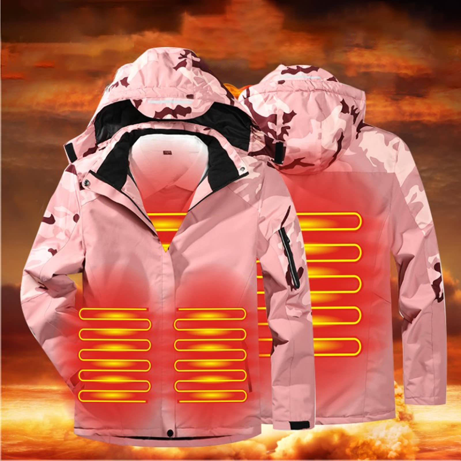 Chaqueta elegante para mujer – Abrigo cálido – Carga térmica – Sombrero de costura de terciopelo – Cortavientos desmontable – Abrigo térmico para mujer