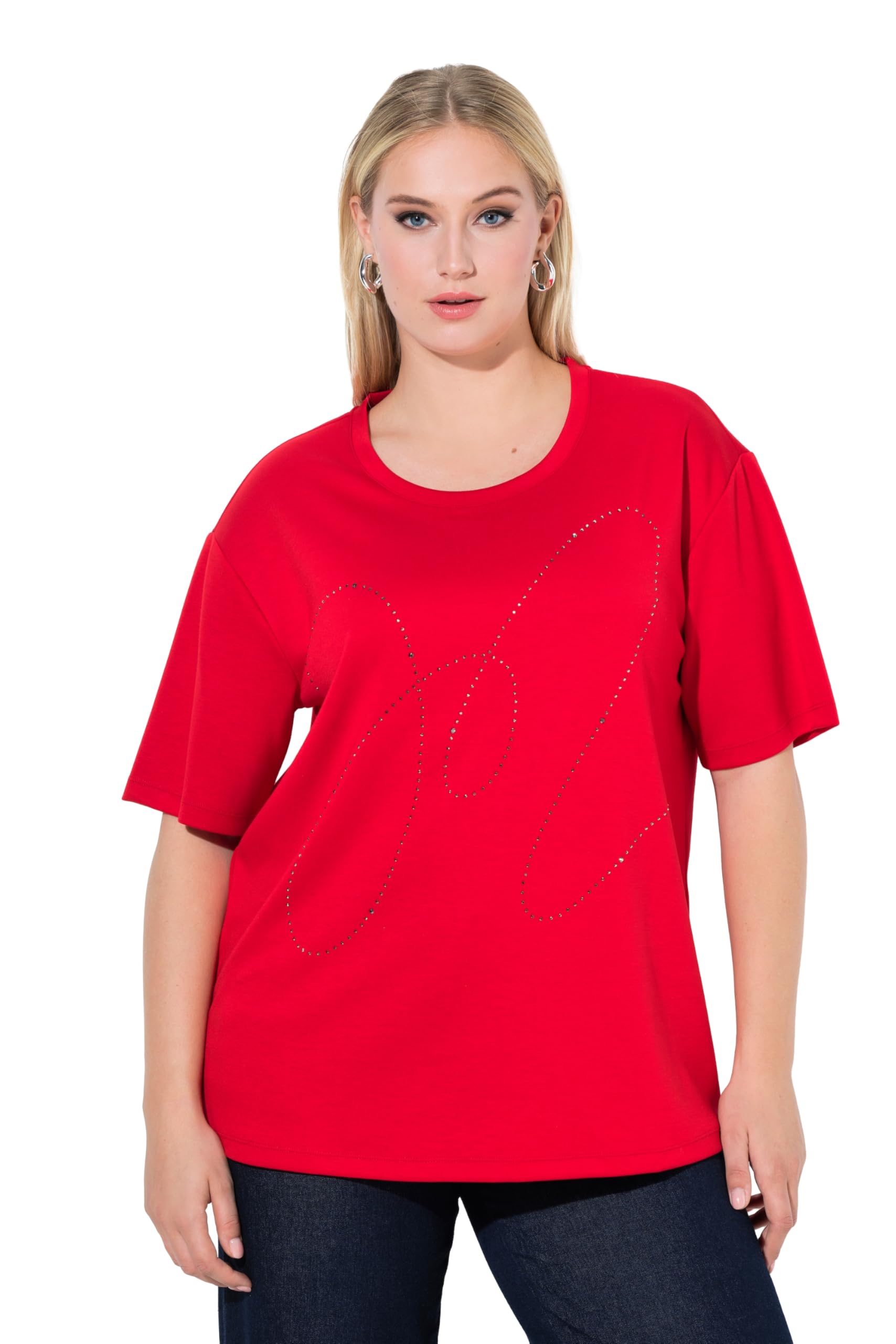 Ulla Popken Damen große Größen Übergrößen Plus Size Sweatshirt, Ziersteine, Rundhals, Halbarm, Modalmix 847754