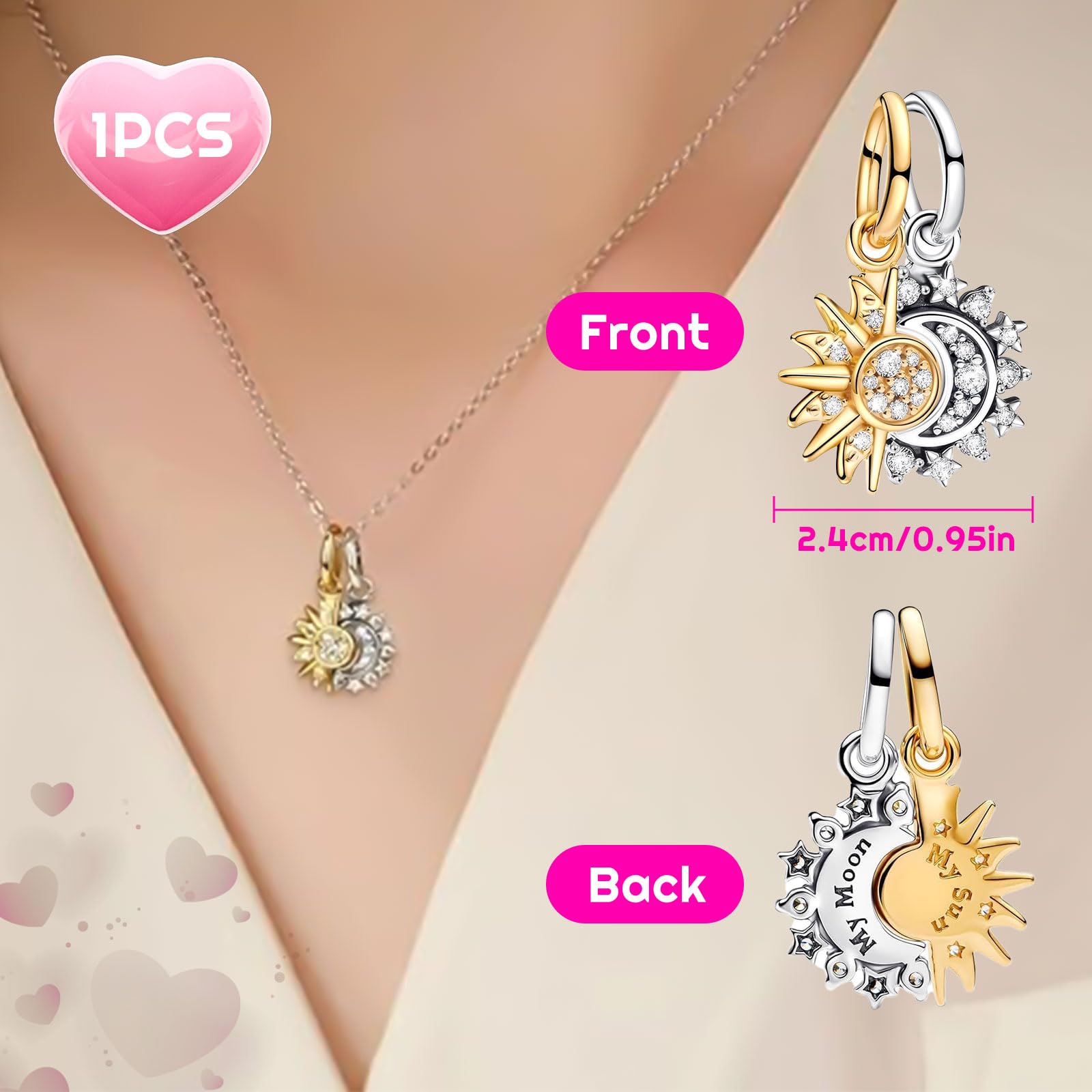SoundZero Błyszczące słońce i księżyc Boże Narodzenie Charm, Love Beads Wisiorki, Pojedyncze wisiorki dla kobiet