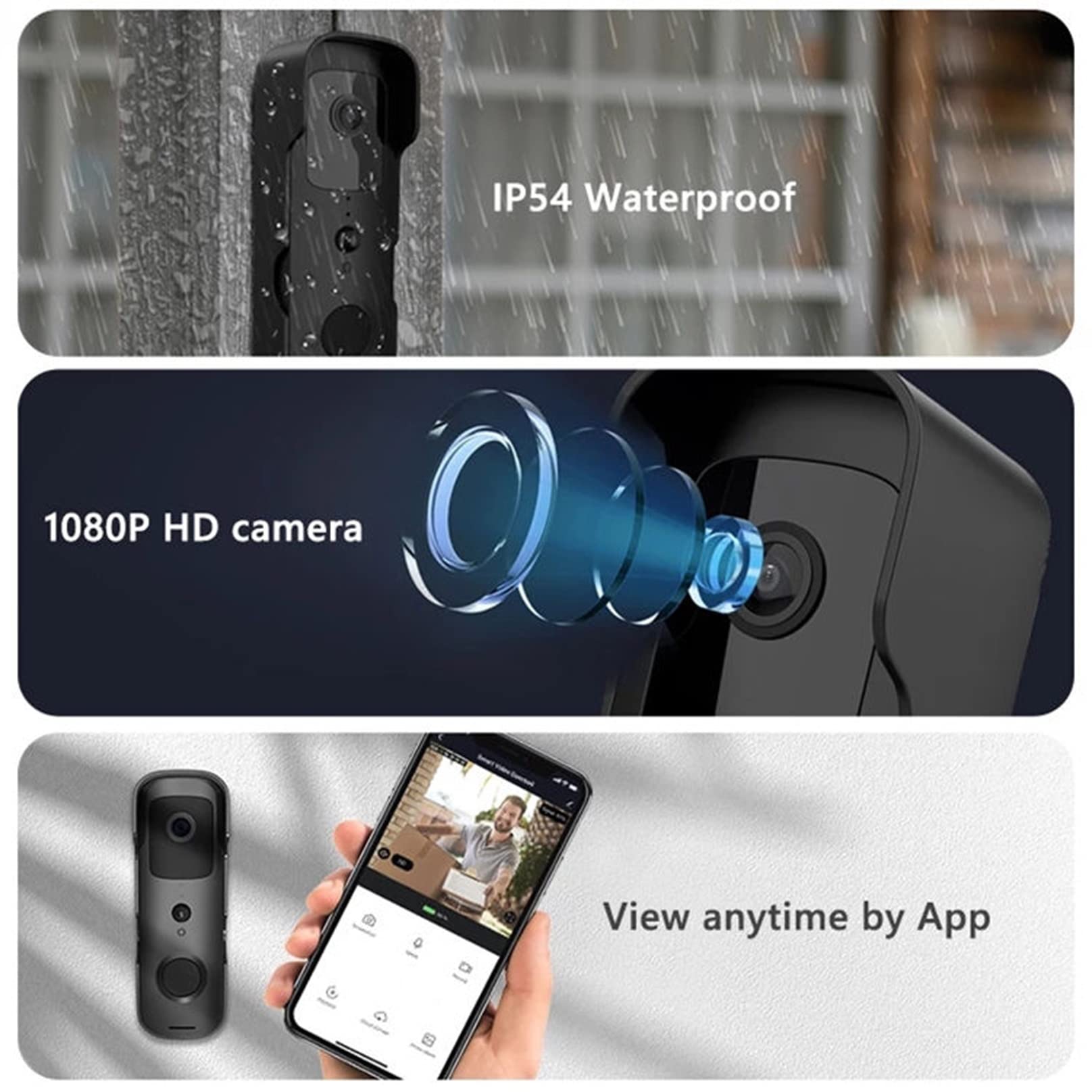 Dzwonek Wideo Bezprzewodowa Kamera Dzwonkowa Z Dzwonkiem Inteligentny Dzwonek Bezpieczeństwa Wifi Ip65 Odporny Na Warunki Atmosferyczne 2-kierunkowy Dzwonek Do Drzwi Audio (Color : White)