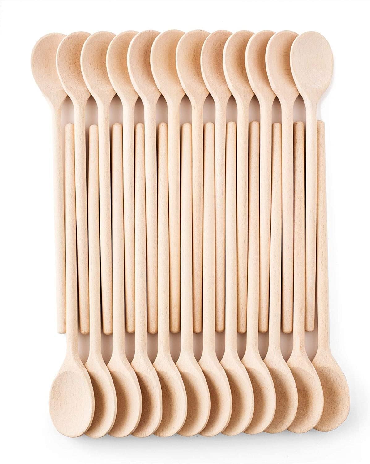 Juego de 24 cucharas de madera de haya, mango largo de 30 cm, para cocina, para mezclar, servir, utensilios, cuchara ovalada, marionetas de madera de haya, de Mr. WOODWARE…
