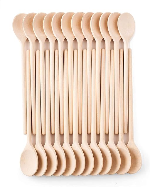 30cm - Wooden Kitchen Spoons Baking Mixing Serving Craft Utensils Bulk Oval Spoon Puppets Long Handle Beechwood for Woodburning & Different Occasions - Set of 24 - Mr. Woodware
