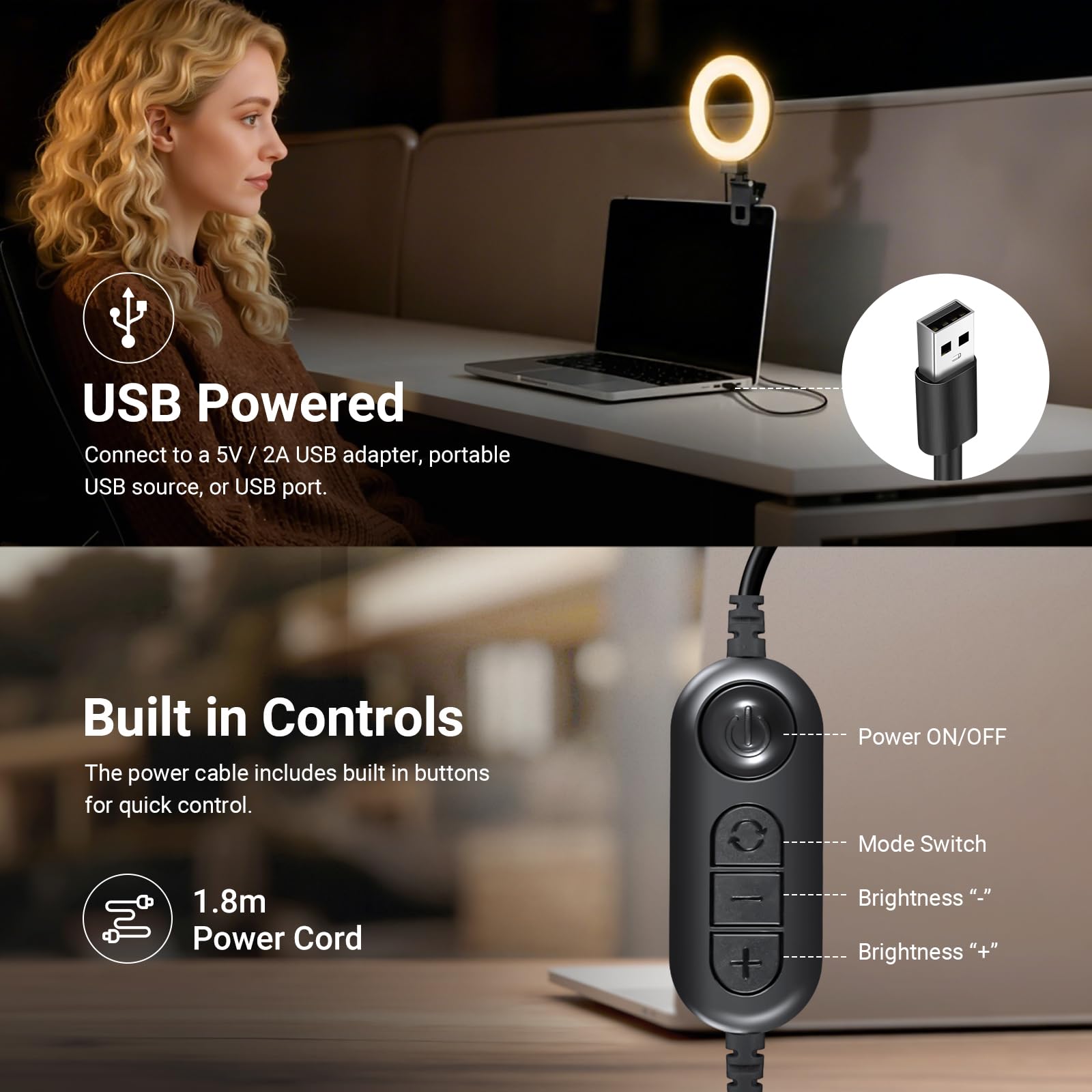 NEEWER BASICS BR60S 5" Ring Light per Videoconferenze, Controllo App per PC | Luce ad anello con clip, supporto da scrivania per treppiede, illuminazione computer portatile, per zoom, chiamate, streaming