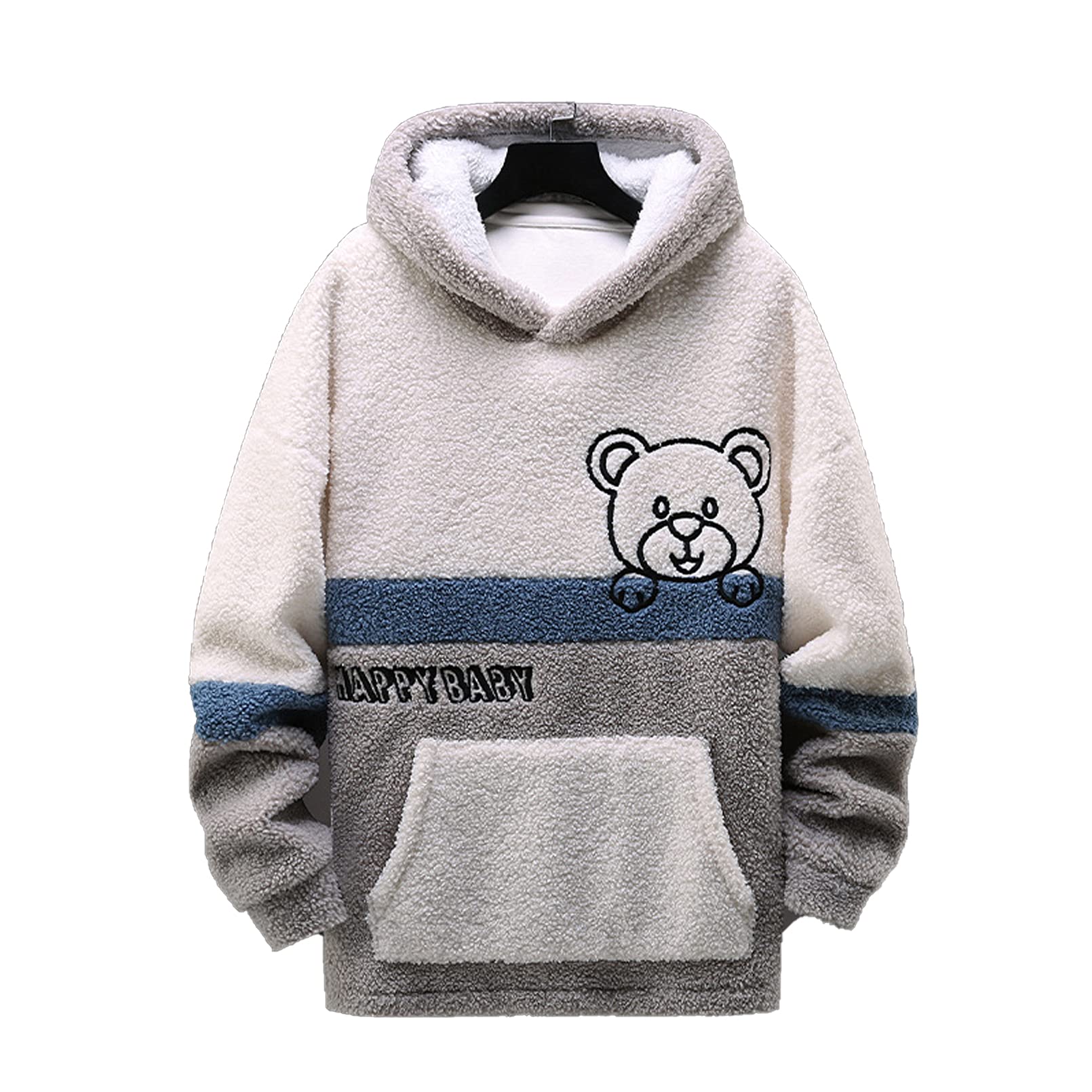 Męskie Bluzy Fleece Flunly Plusu Sport Bluza Kontrast Kolor Print Casual Zagęścić Pullover z Kange Kieszonką