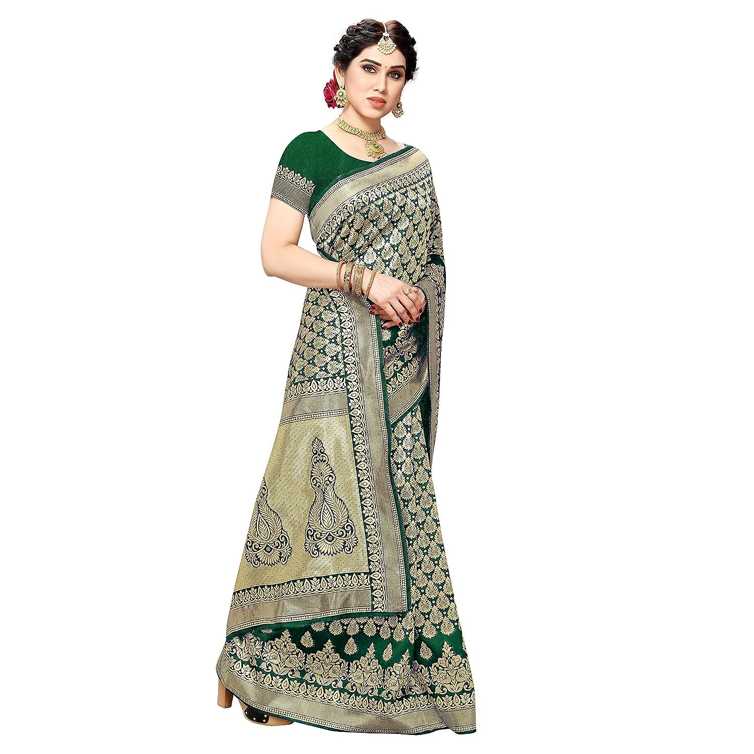 Yashika Women's Trendy Banarasi Kanjivaram Navy Color Art Silk Saree with Blouse Material - Image 5