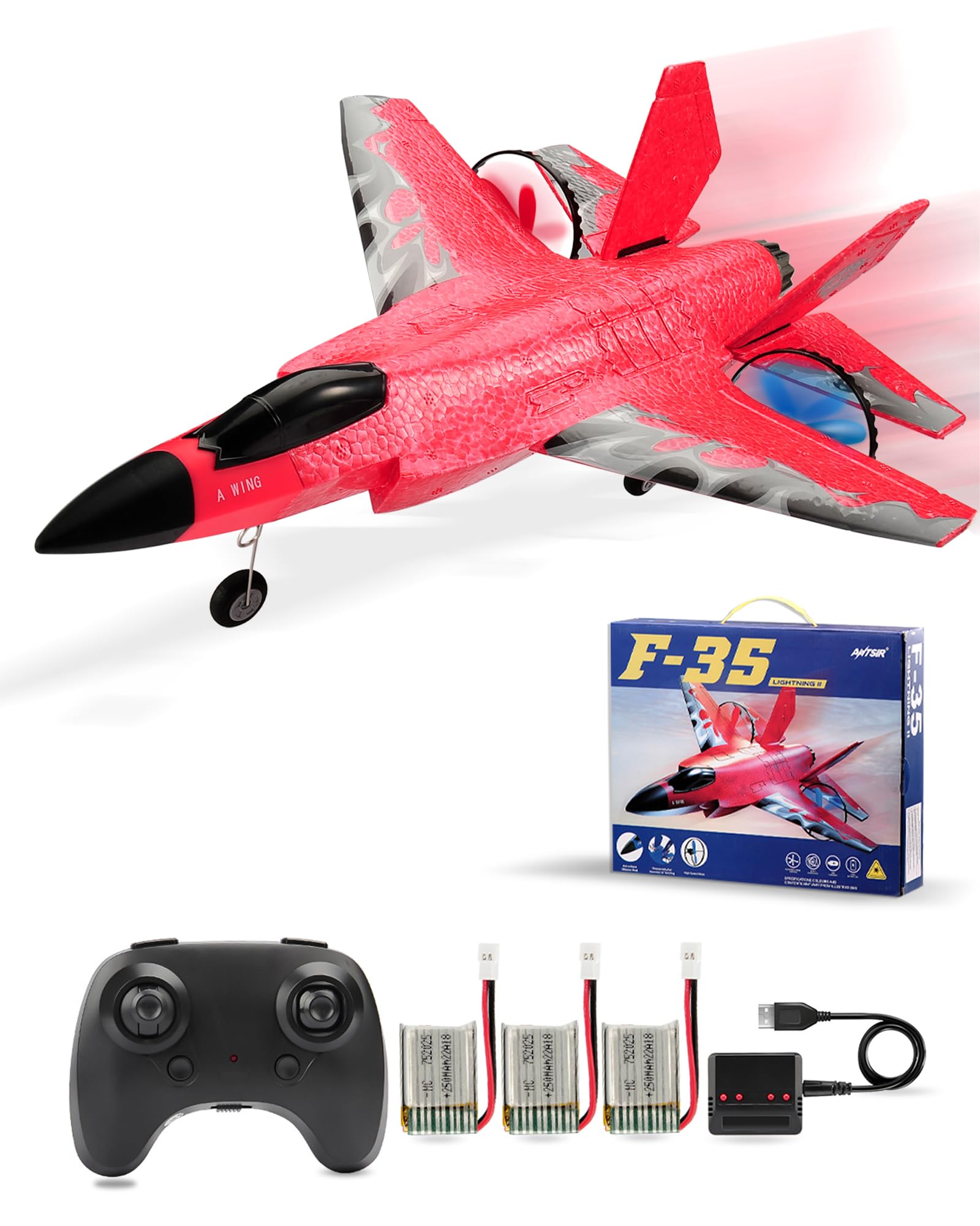RC Airplane F-35 Lightning II, 2 Channel Remote Control Plane with Smart Gyro Easy to Fly Foam Rc Glider Jet Gift for Kids Boys Girls 8-12 Year Old (Red)