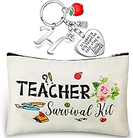 Vista 13 de Set de regalos de agradecimiento para profesores, kit de supervivencia para profesores, llavero con bolsa de maquillaje inicial, bolsa de cosméticos