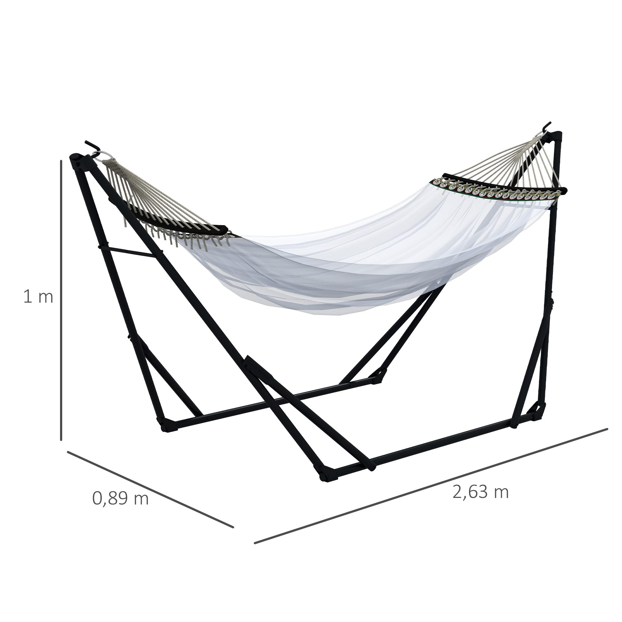 Outsunny Hängemattengestell, Hängestuhlgestell, Hängemattenständer mit Hängematte, Tragetasche, bis 120 kg Belastbar, Stahl, 263 x 89 x 100 cm, Schwarz