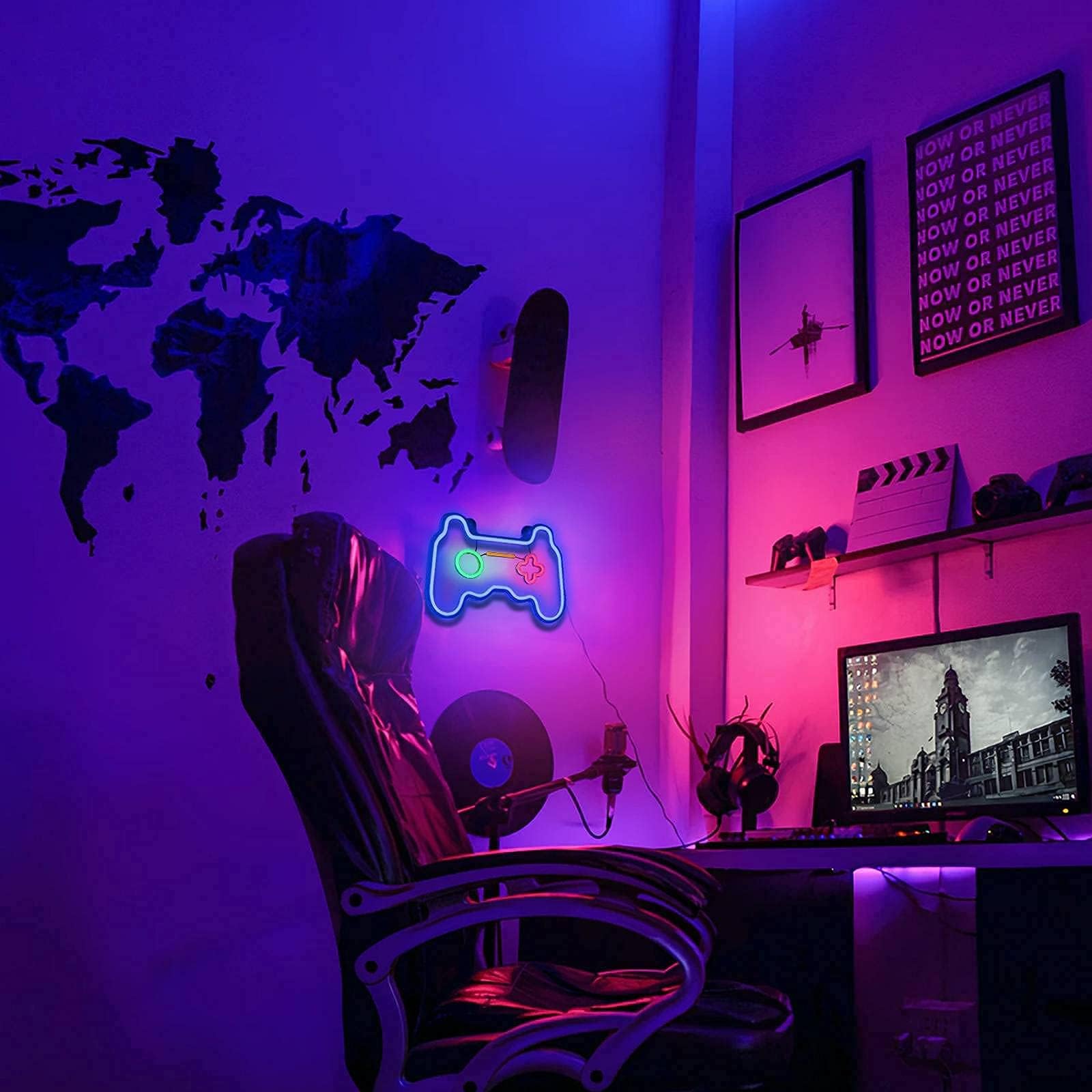 SOLIDEE Neon Gamepad Neon LEDAlimenté par USB Enseigne Lumineuse Decor Gaming Cool Néon pour Chambre Salle de Jeux Bar Enfants Cadeau Décoration de Fête