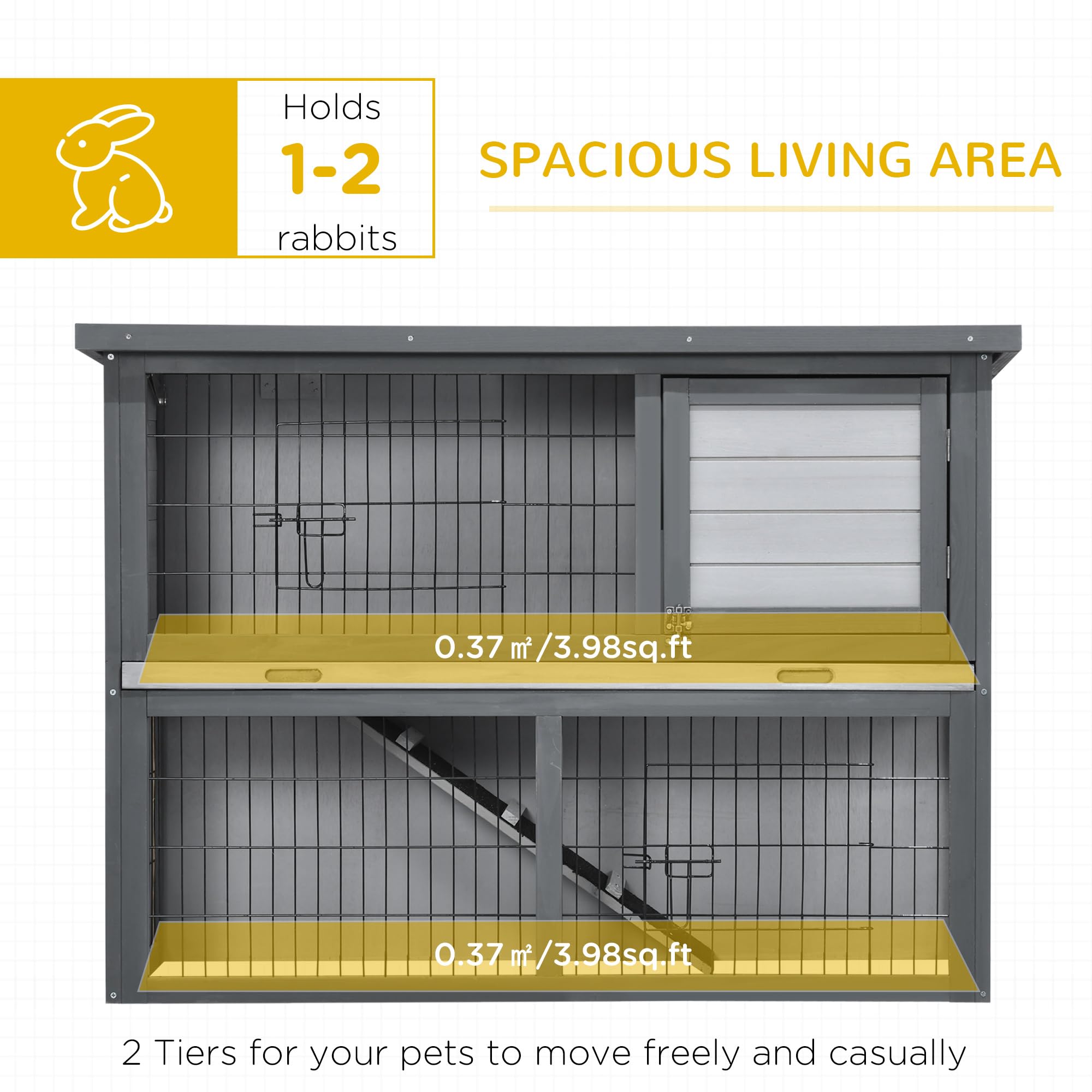 Amazon.co.jp: PawHut 2段 木製うさぎ小屋 上階 下遊び場 ケージ付き