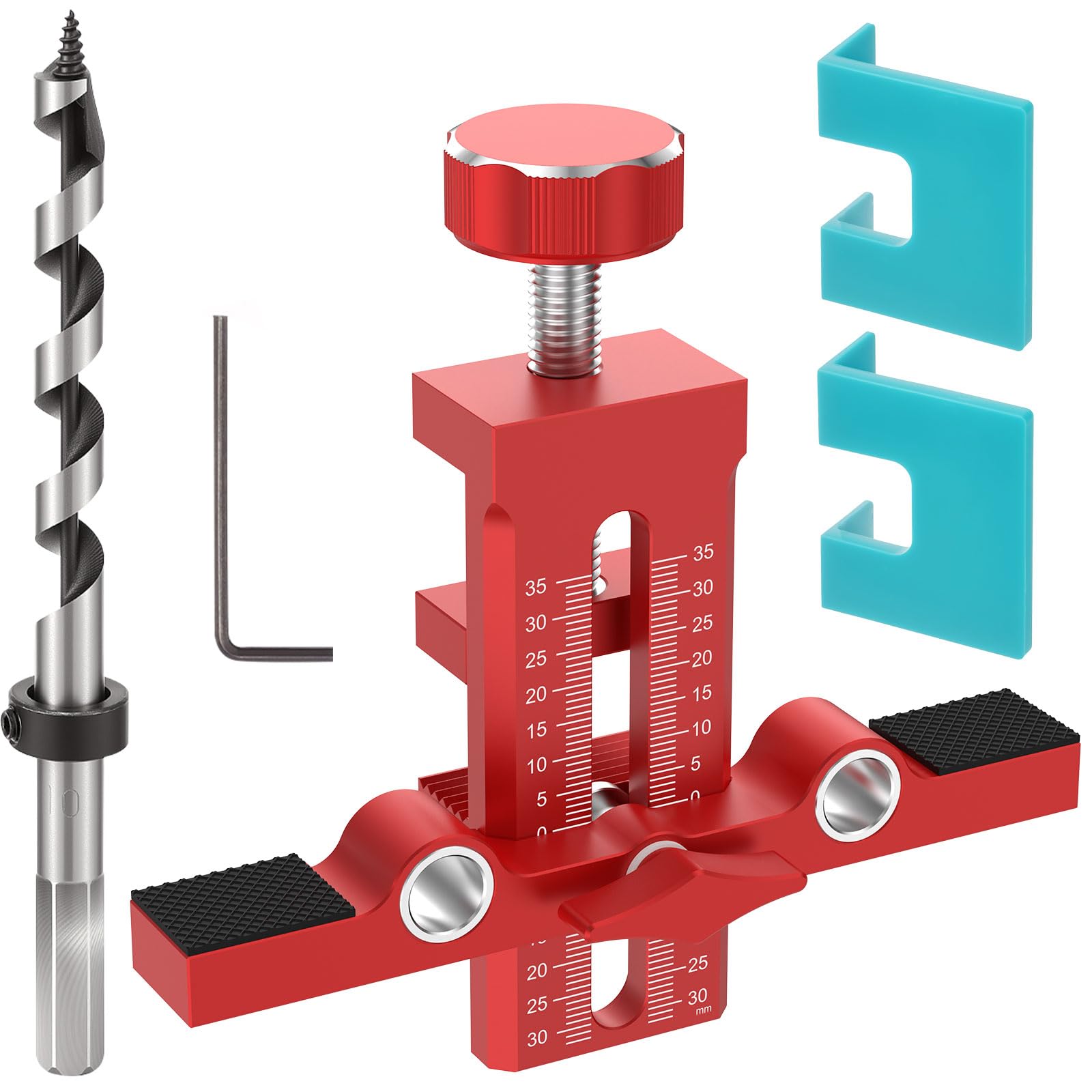 Lulobtg Red And Blue Cabinet Door Installation Jig Adjustable Hardware Positioner Tool With 10Mm Drill Bit Aluminum Alloy Mount Cabinet Installation Locator For Most Cabinets Doors