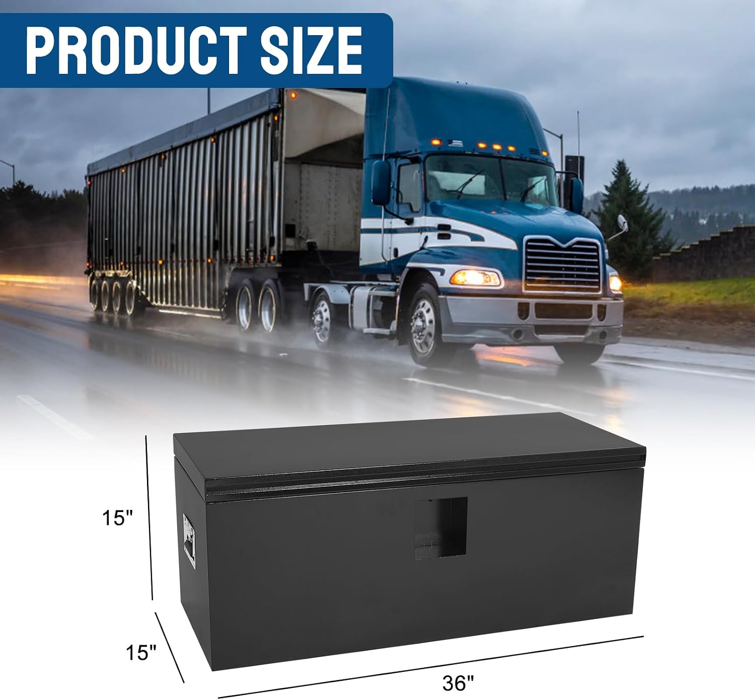 36 Inch Truck Bed Tool Box Steel Trailer Storage Box for Truck Bed Pickup RV Trailer, Waterproof Truck Box with Dual Side Handles - 36 x 15 x 15 inch, Black