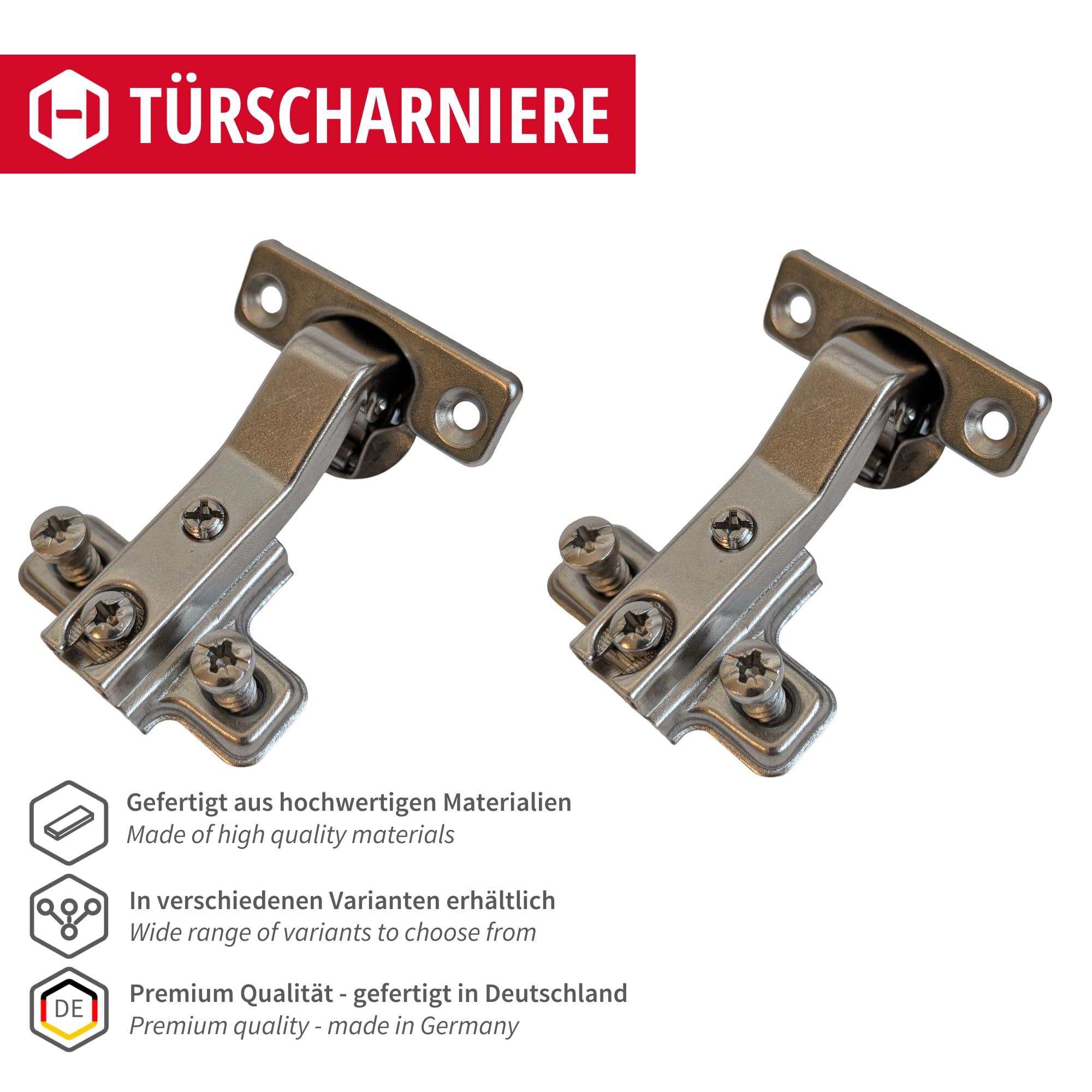Gedotec Metalla Mini A 95 zawias do drzwi kuchennych, 10 szt. zawiasów meblowych z płytą montażową, otwór na garnek 26 mm, zawiasy do zastosowań kątowych 45° z automatycznym zamykaniem, amortyzator drzwi szafki