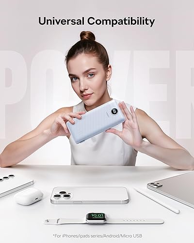 Miniatura 6 de VEGER Cargador portátil de viaje todo en uno con enchufe y cables de CA integrados, batería de banco de energía delgada de 10000 mAh, carga rápida