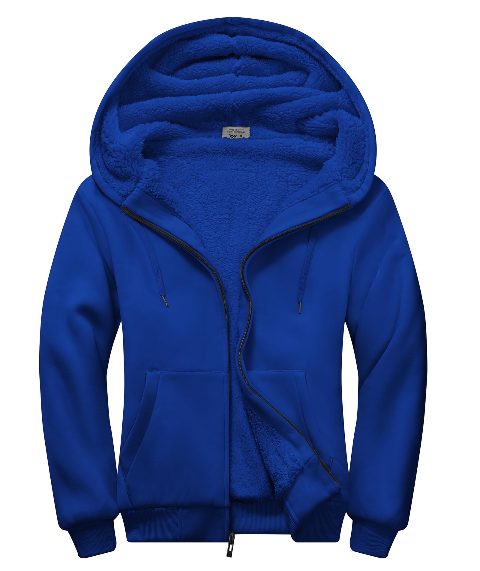 Men Zip Up Hoodies Sherpa Lined Jacket Heavyweight Fleece Sweatshirt Winter Warm Hooded Coat