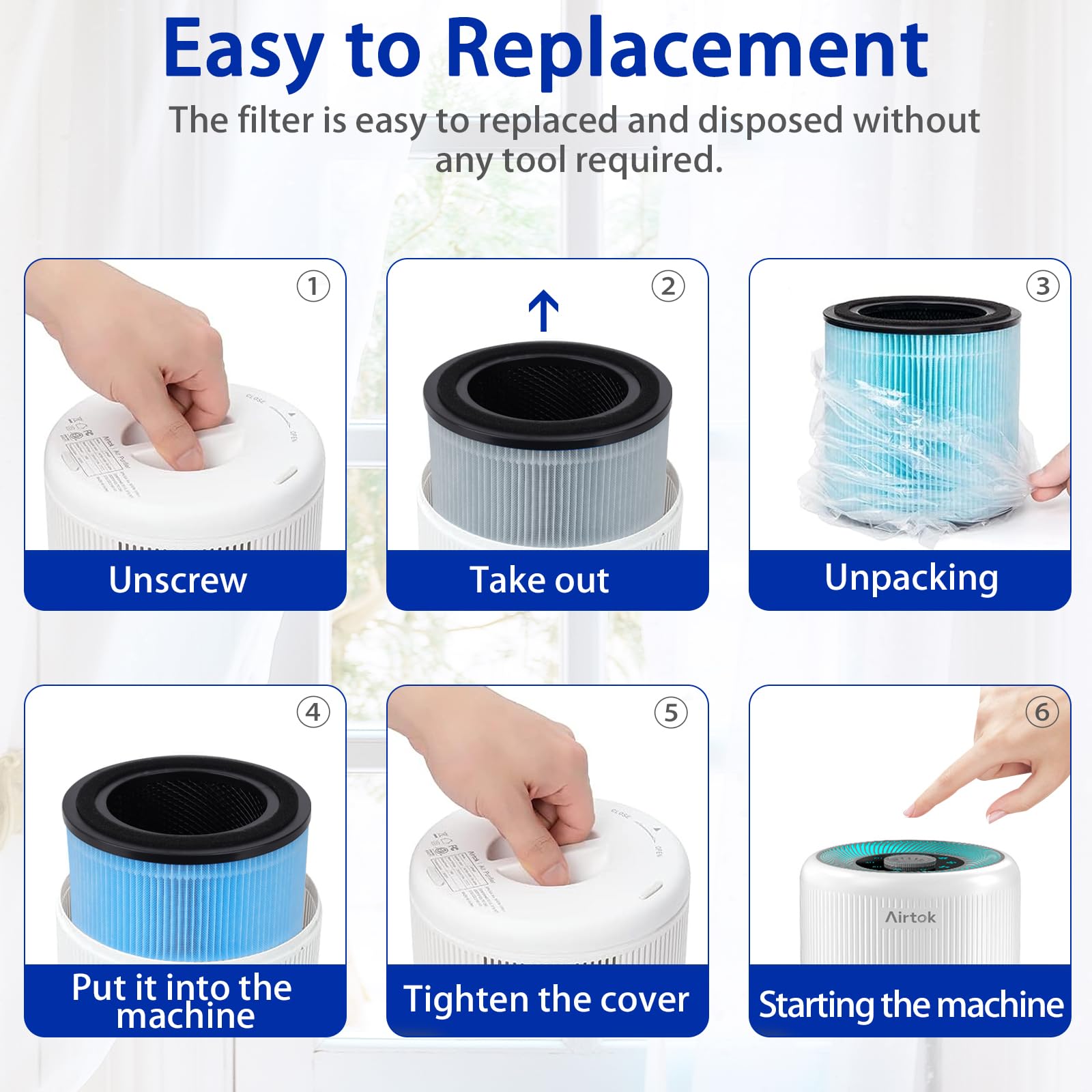 AP0601 Filtro di Ricambio compatibile con Airtok Purificatore d'aria, sistema di filtraggio a 4 stadi H13 True HEPA di ricambio, 2 Pezzi