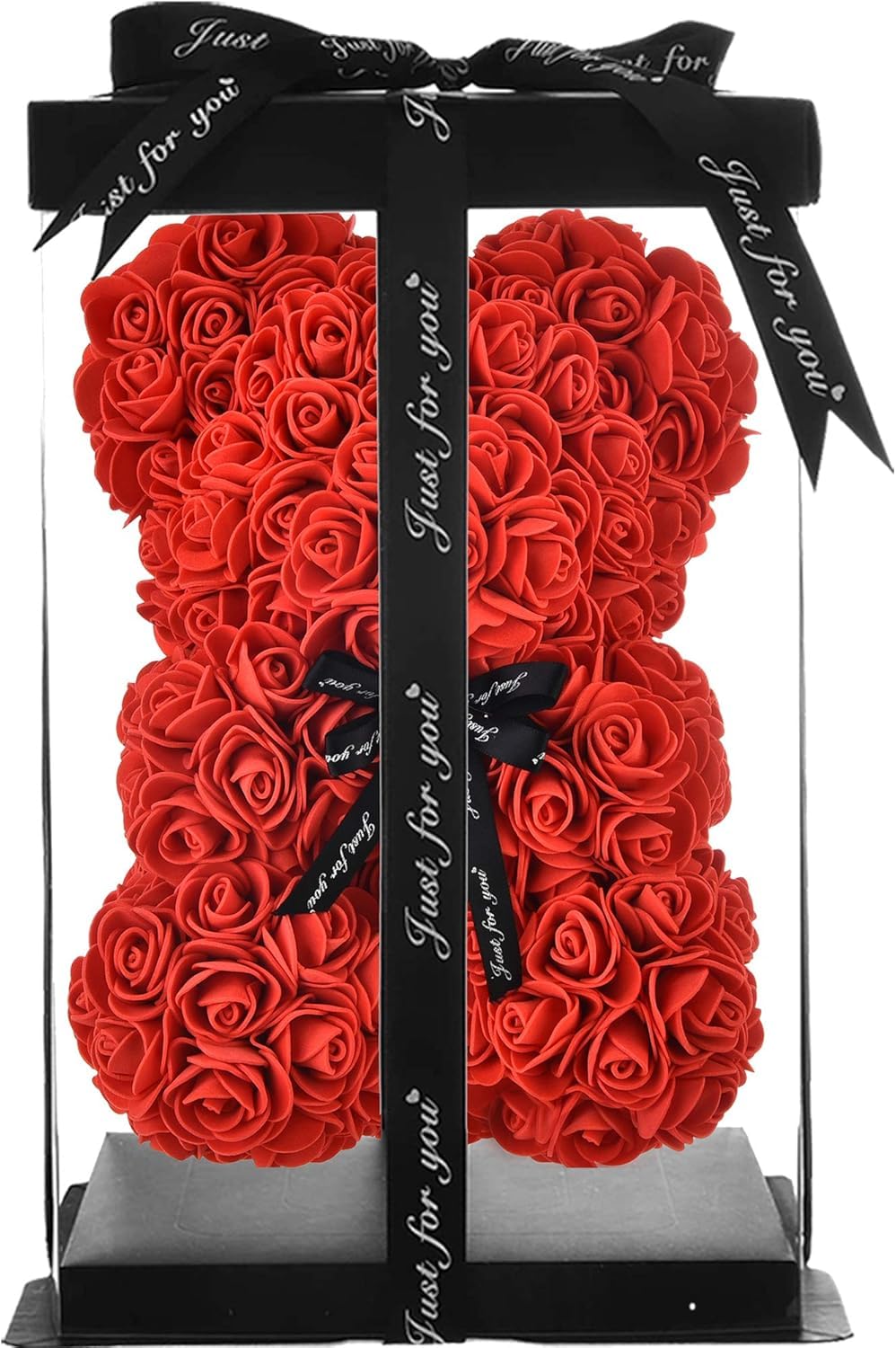 NLIGHTING Orsetto di Rose con Scatola Regalo, Palloncino e Biglietto – Rose Artificiali Morbide che Non Appassiscono, Idea Regalo per Lei, Matrimonio, Anniversario, Compleanno