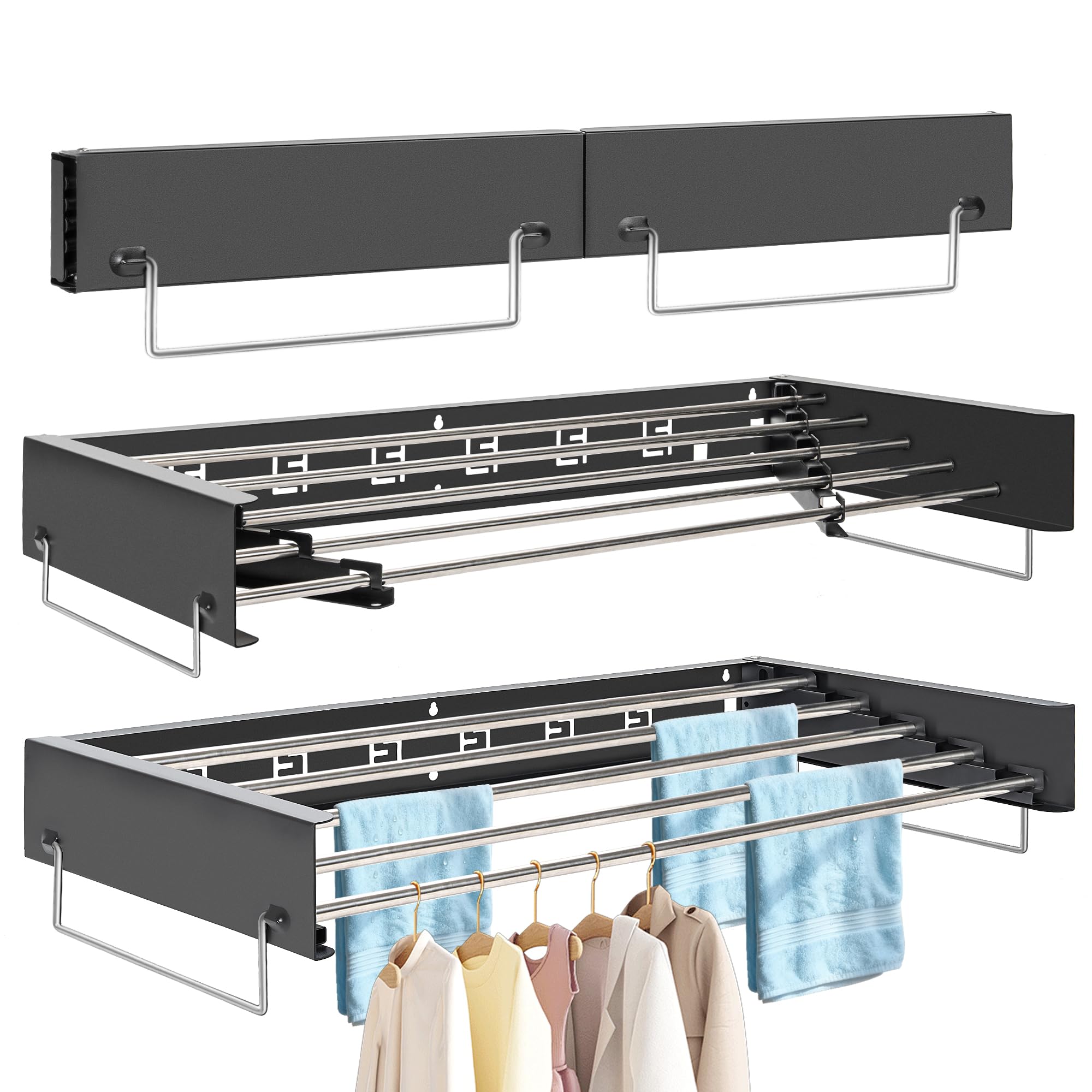 Relaxdays Étendoir à Linge, Pliable, 11 Barres, 5 Niveaux, Bambou Et Metal 105 5 X 43 75 X 37 5 Cm Nature Et Noir 94539726