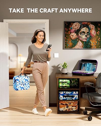 Miniatura 5 de ARTDOT - Contenedor para almacenamiento de accesorios y herramientas para pintura con diamantes 5D, con 60 ranuras para cuentas o joyería color azul