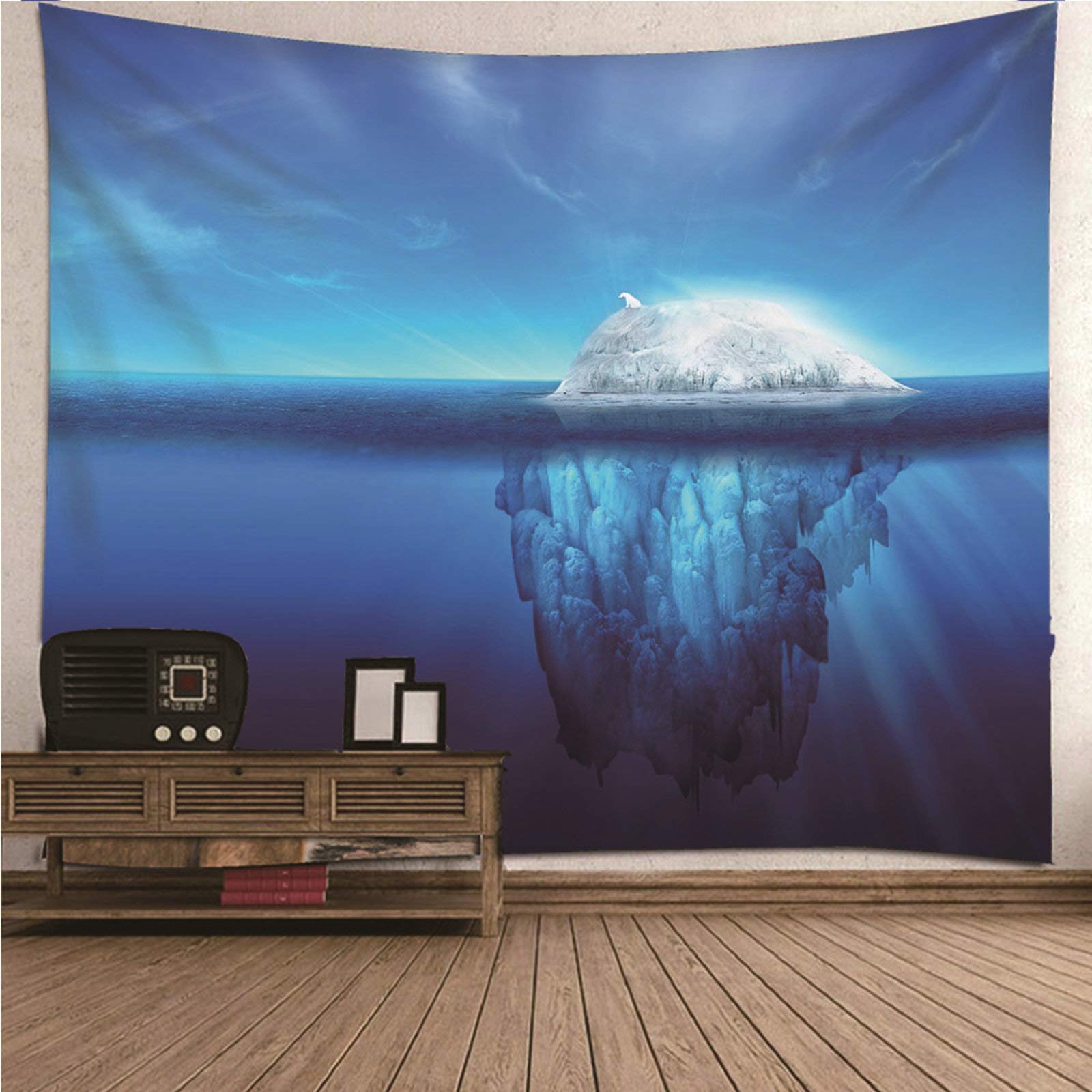 Tapices de pared de mar azul lavables de 150x150 cm para decoración y mantel 7