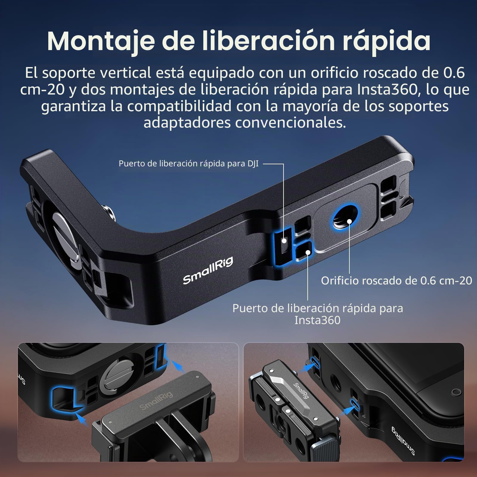 SMALLRIG Soporte de montaje vertical-horizontal para Insta360 X5 / X4 Air / X4 / X3, soporte vertical de montaje rápido con rosca de 1/4''-20 - 5824