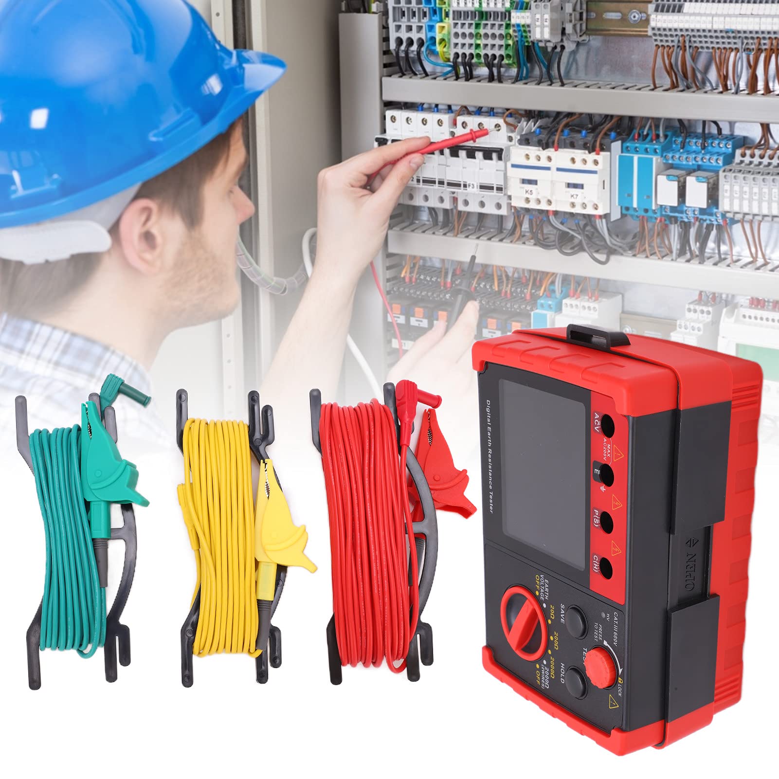 GT5105A Digitaler Erdungsprüfer mit 20 Datensätzen Tragbarer Widerstandsmesser für Elektroinstallationen Inklusive Transporttasche