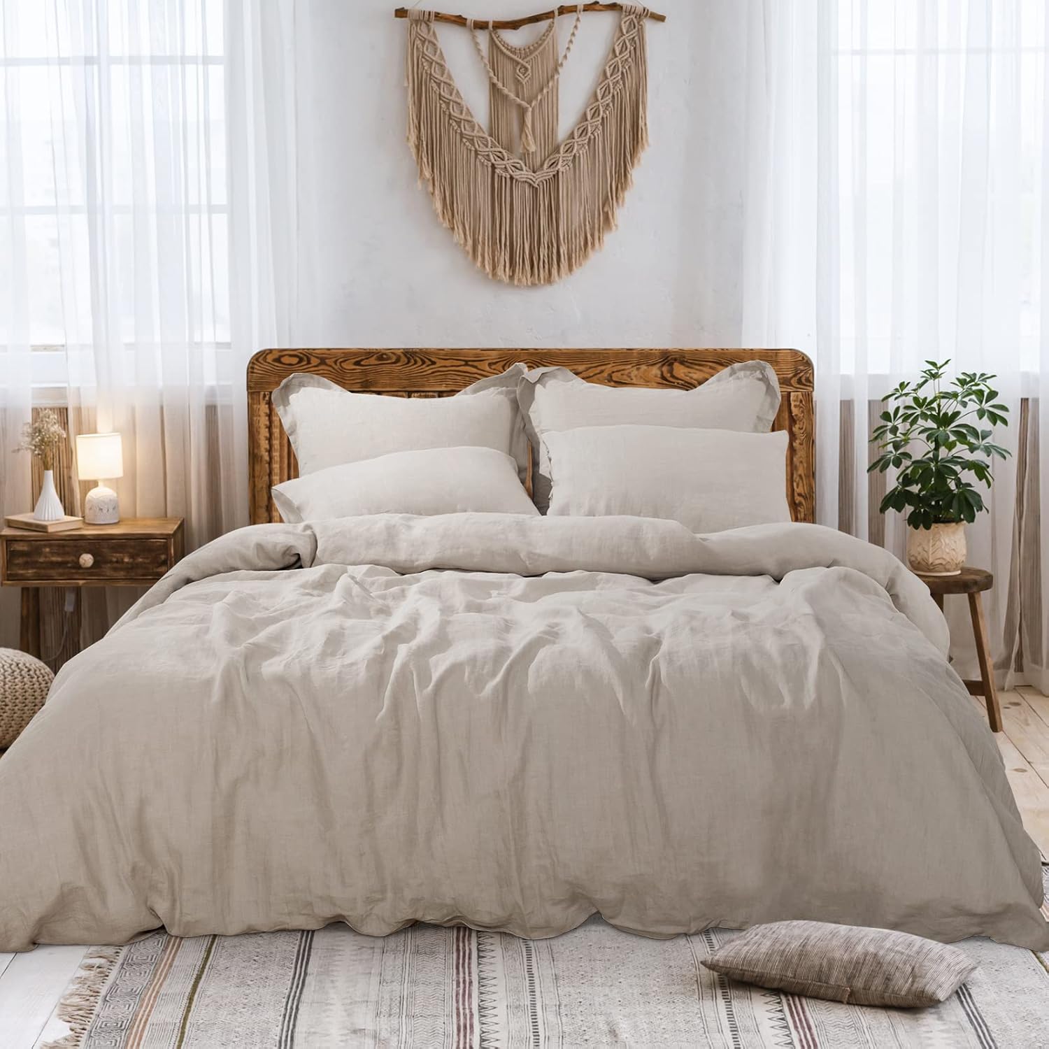 NEXHOME PRO 100 Linen Tencel Cooling Duvet Cover Set,Queen