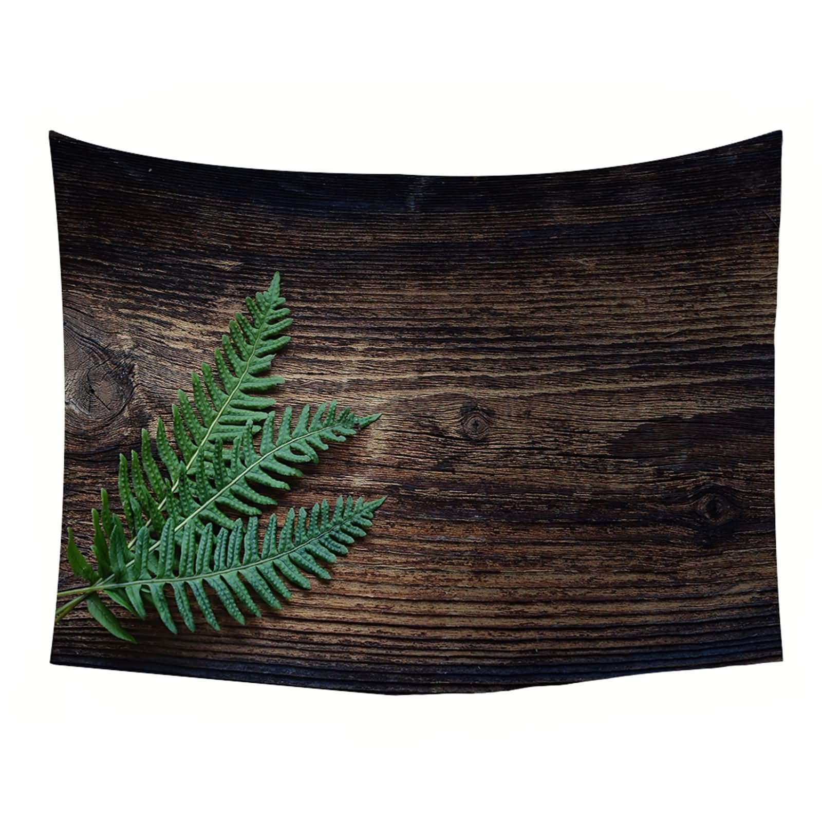 Homxi Wandteppich Modern Schlafzimmer 260 W x 240 H CM, Holzbrett und Blätter, Wandteppiche Wand Tuch Polyester, Braun Grün