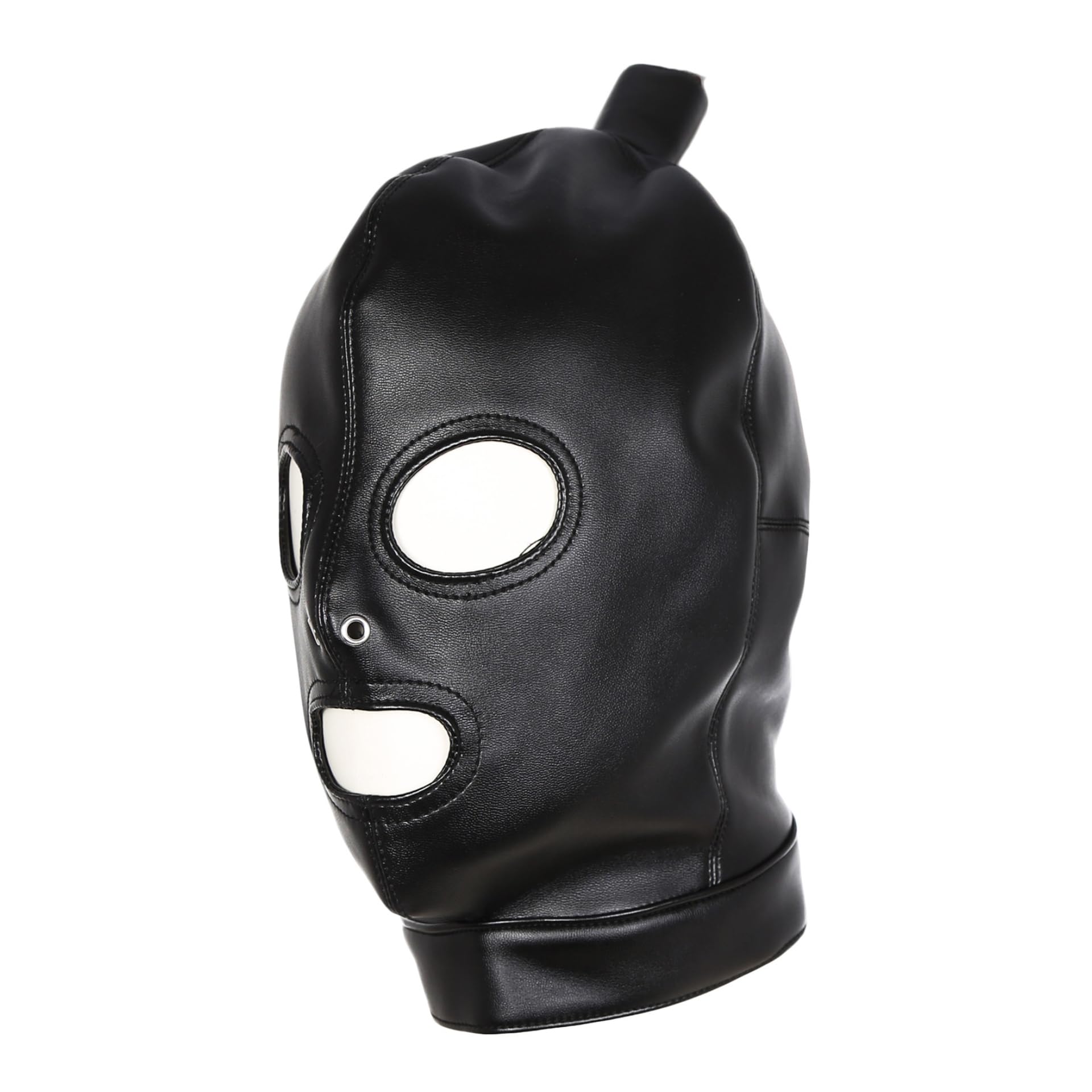 Hdynasty Capuche en cuir PU noir, perruque intégrale à 3 trous, masque sexuel pour les yeux, couvre-chef pour jeu de rôle