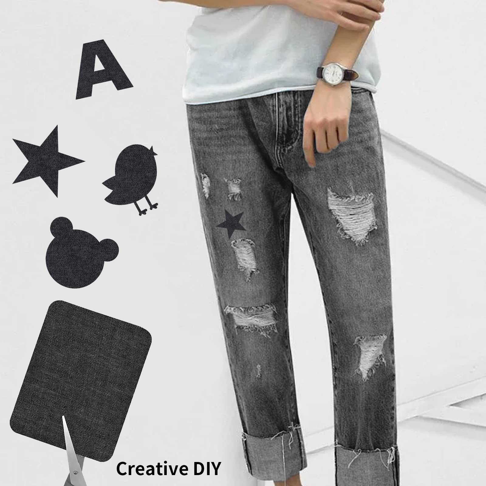 12 Toppe Termoadesive Jeans Nero | 6 Ovali E 6 Rettangolari Per Riparazione Vestiti - Foto 4