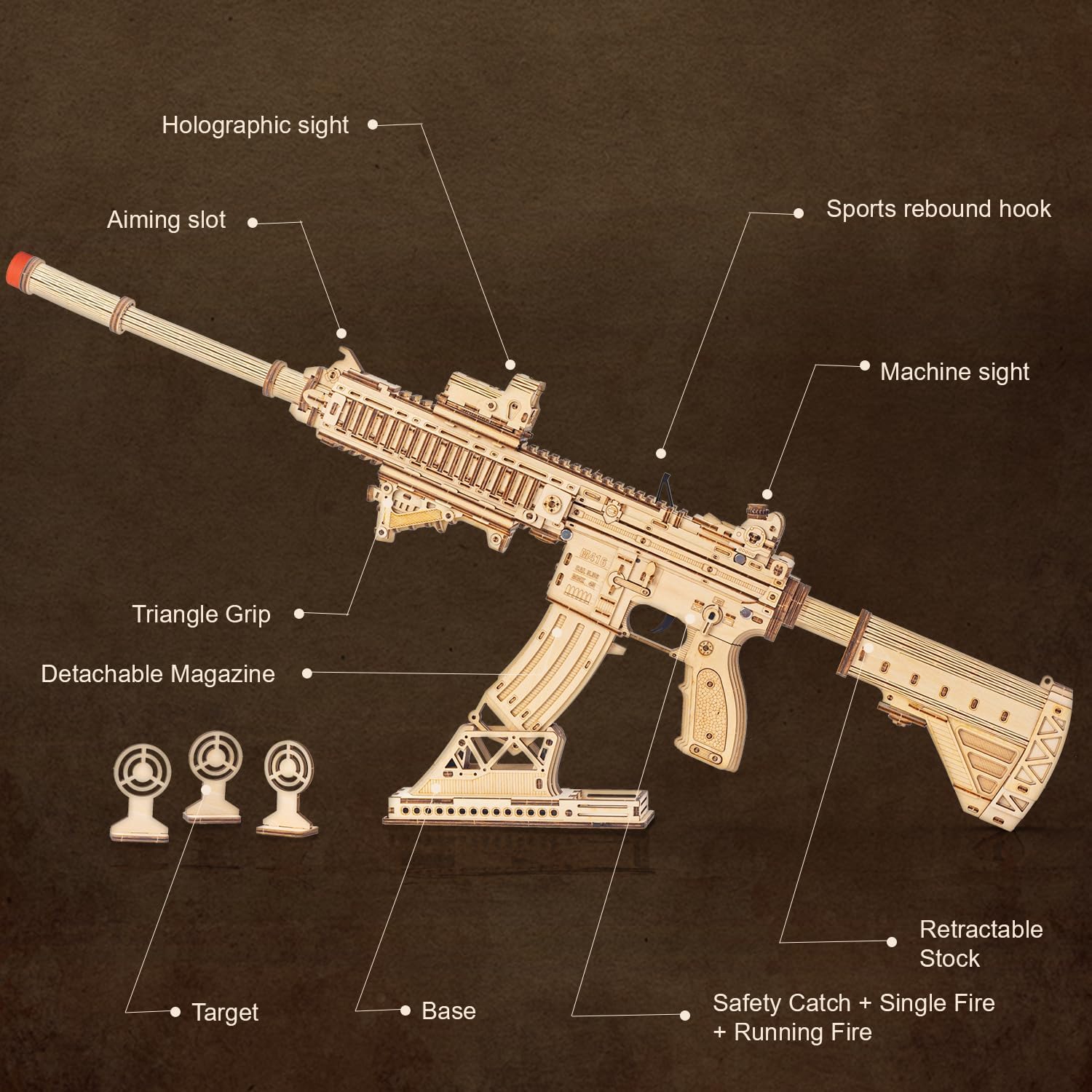 3D Wooden Puzzles for Adults, 3D Puzzle Model Rubber Bands Gun Toys Building Kits, DIY Wood Crafts Cool Toy Hobbies for Men Women, Creative Assembly Gifts