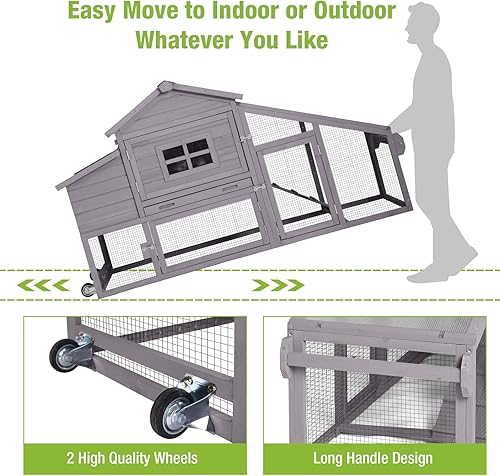 Miniatura 5 de GUTINNEEN Gallinero móvil de gallinero sobre rueda, conejera al aire libre para 2-4 pollos de 67 pulgadas