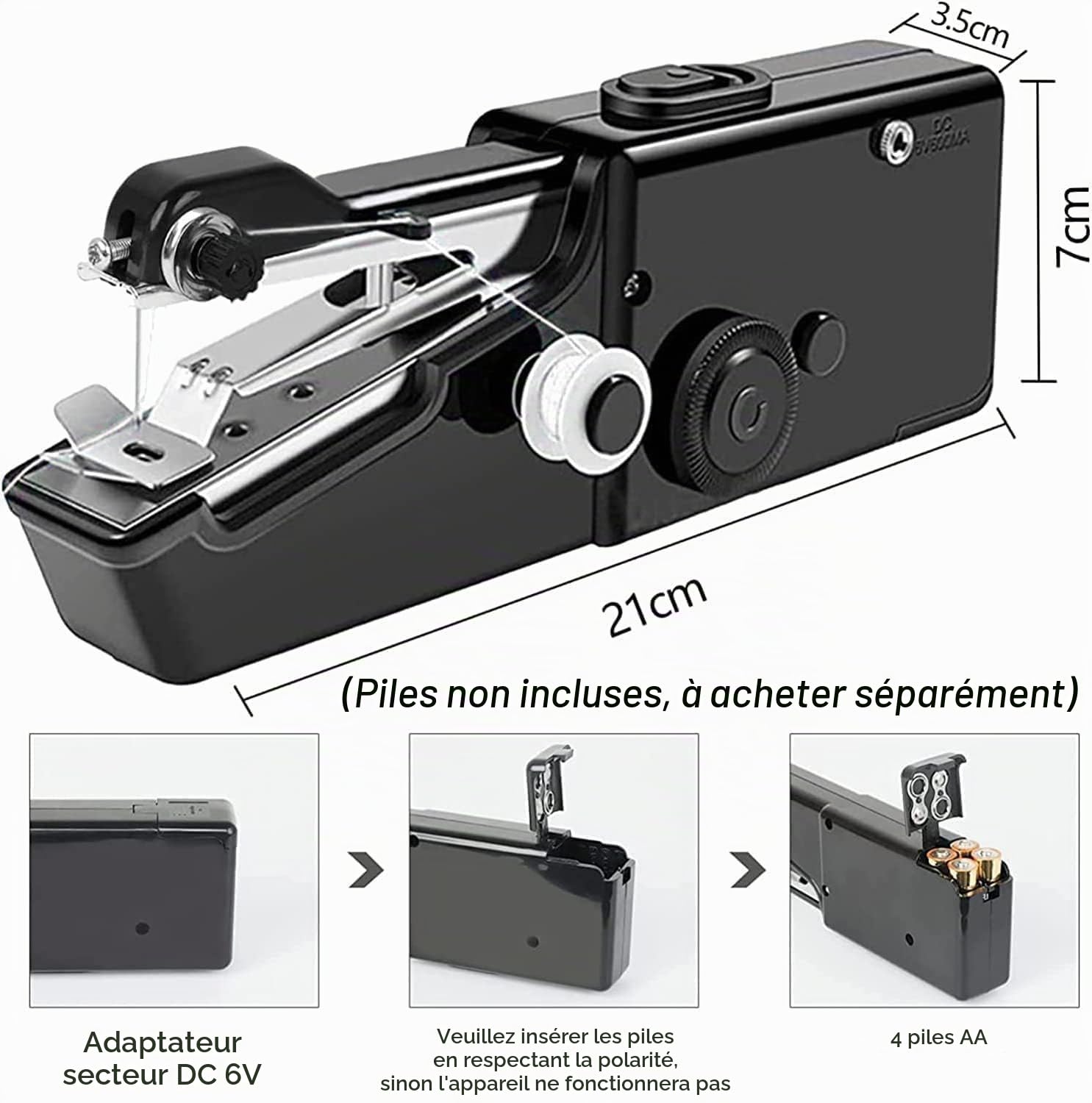 Machine a Coudre Couture, Sicomne Machine à Coudre Portative Enfant Debutant Mini Machine a Coudre Manuelle Portable Électrique Machine a Coudre a Main pour Vêtements Tissus Voyage à Domicile Noir