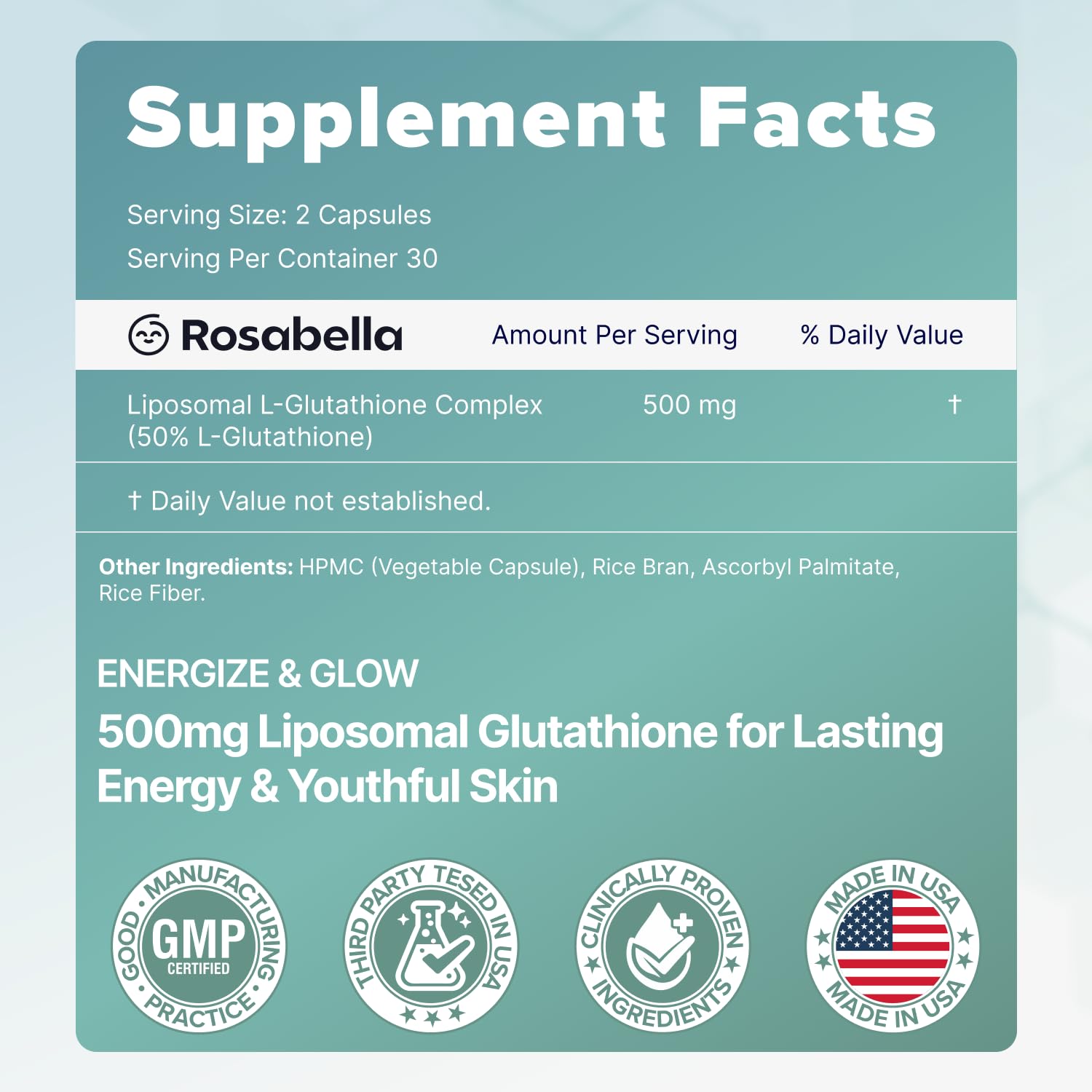 Rosabella Liposomal Glutathione 500mg – High Absorption Glutathione Supplement, Antioxidant Support, Cellular Health & Detox Support, 60 Capsules, 30 Day Supply, Daily Antioxidant Capsules — Amazon image 9