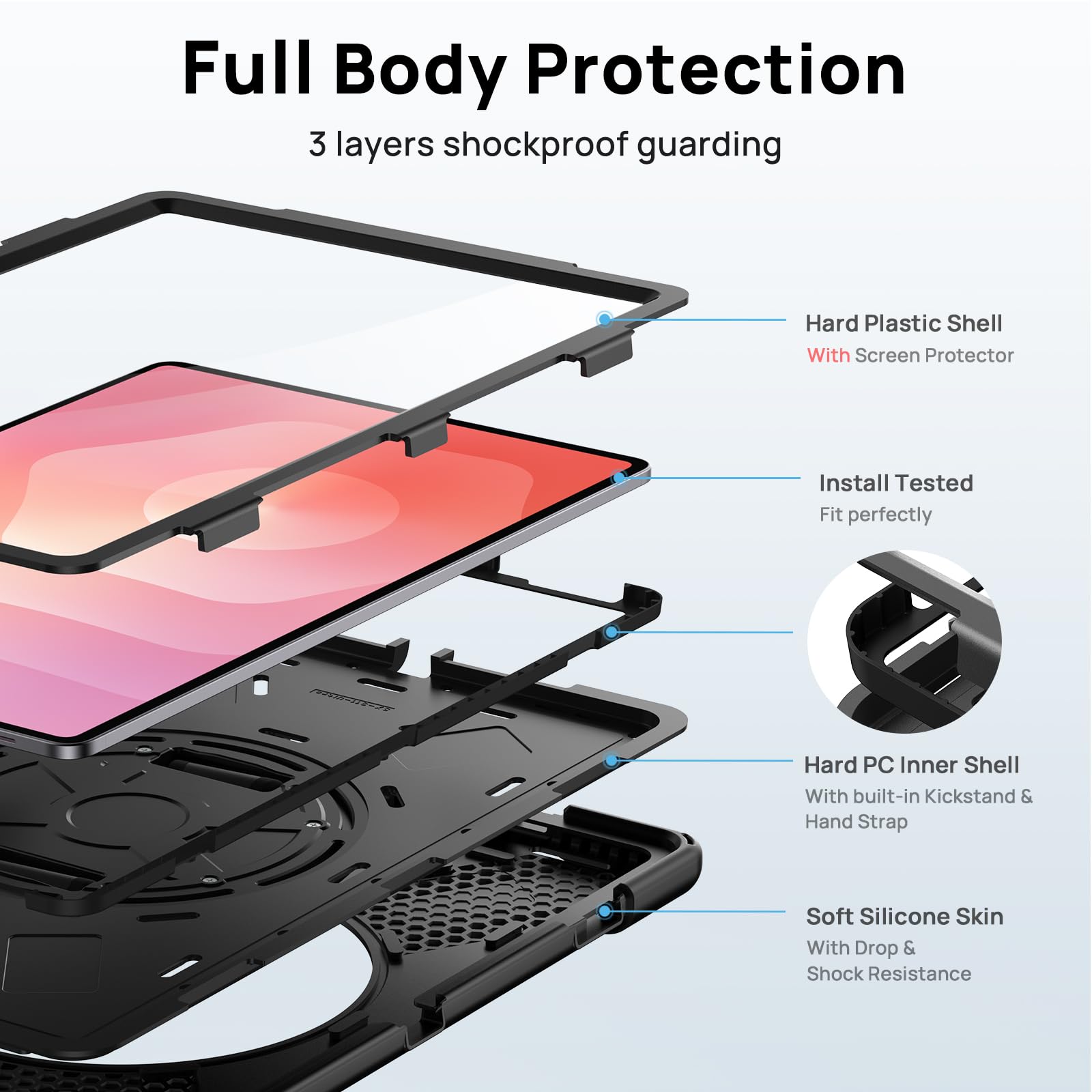 Gerutek Etui do Samsung Galaxy Tab S11 Ultra 37.1 cm 2025, odporne na wstrząsy etui do tabletu Samsung S11 Ultra, wytrzymałe, wytrzymałe etui z osłoną ekranu, obracający się o 360 stojak/pasek na rękę