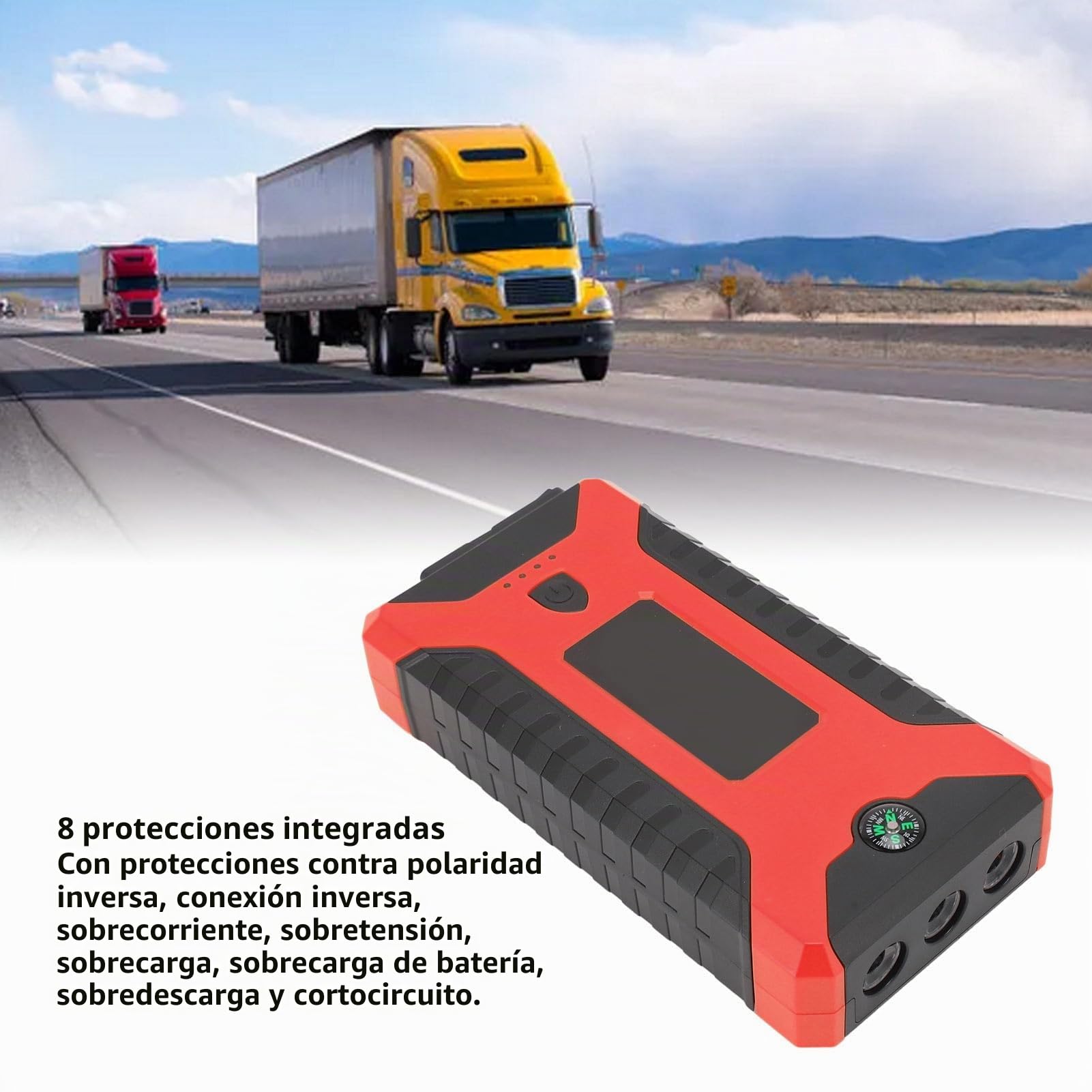 Arrancador de Batería de Coche, Batería de Arranque de 15000 MAh, Arrancador de Batería de Coche Portátil de Carga Rápida de 12 V 4 USB con Luz LED para Acampar Al Aire (Enchufe