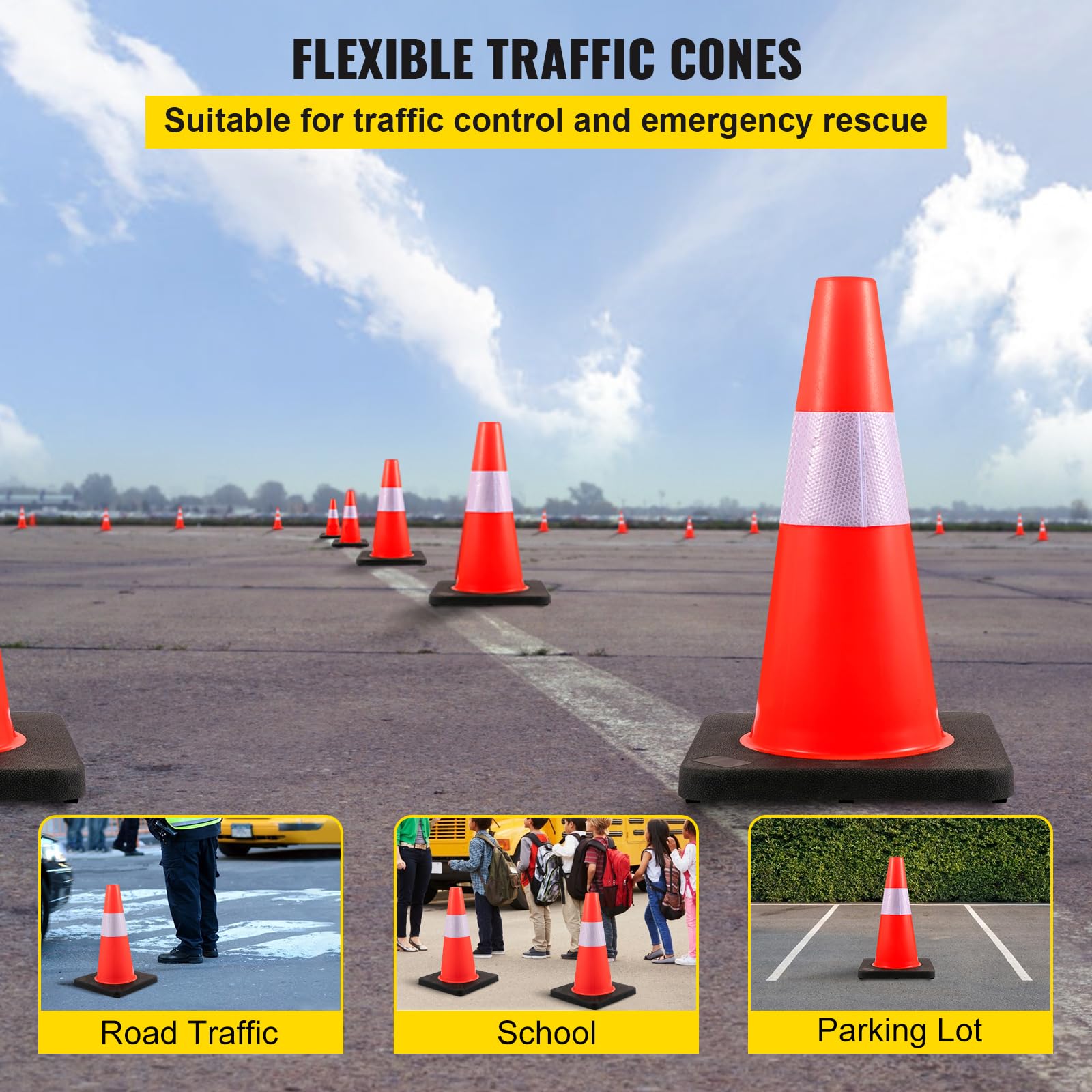 Happybuy Safety Cones, 18in/45cm, 5 PCS PVC Orange Traffic Cones with Reflective Collar & Black Weighted Base, Traffic Control, Parking, Road Use