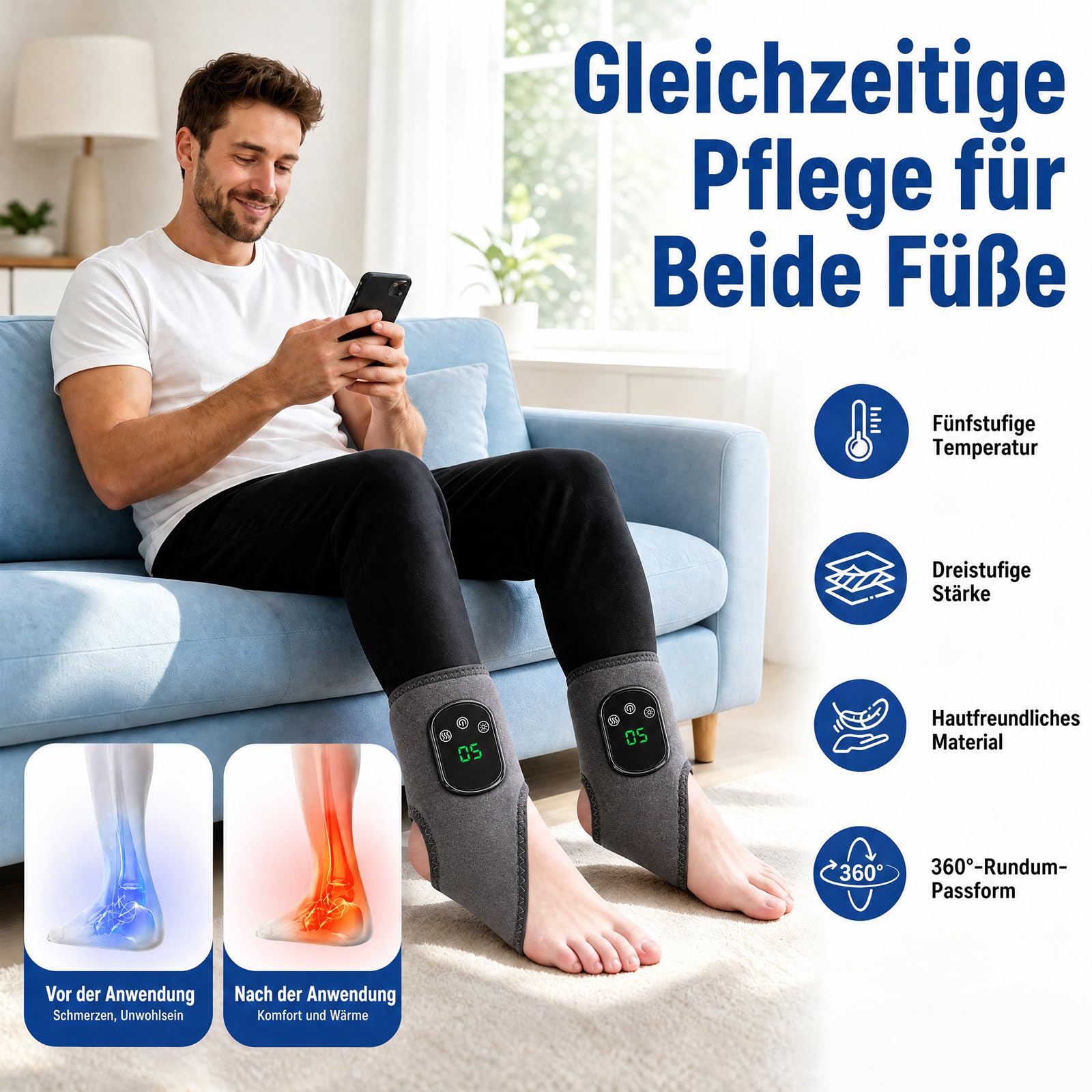 Lot de 2 masseurs de pieds électriques 3 en 1 avec chaleur et vibration