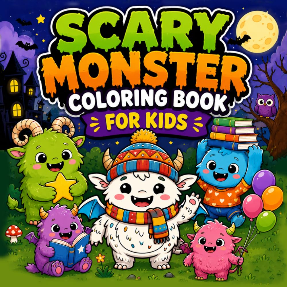 Scary Monster Coloring Book for Kids: Bold & Easy & Fun Cozy & Spooky Cute Monsters 40 Easy Monster halloween Coloring Pages for Kids