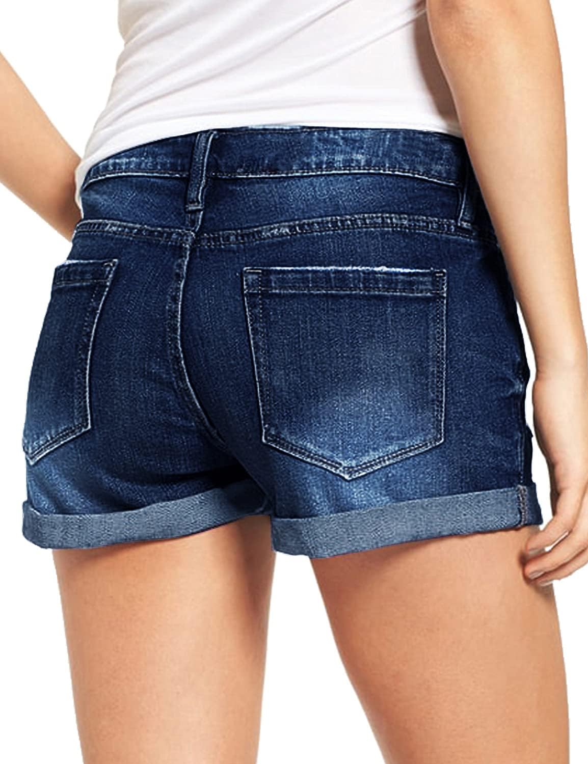 luvamia Women's Ripped Denim Jean Shorts High Waisted Stretchy Folded Hem Short Jeans - Image 2