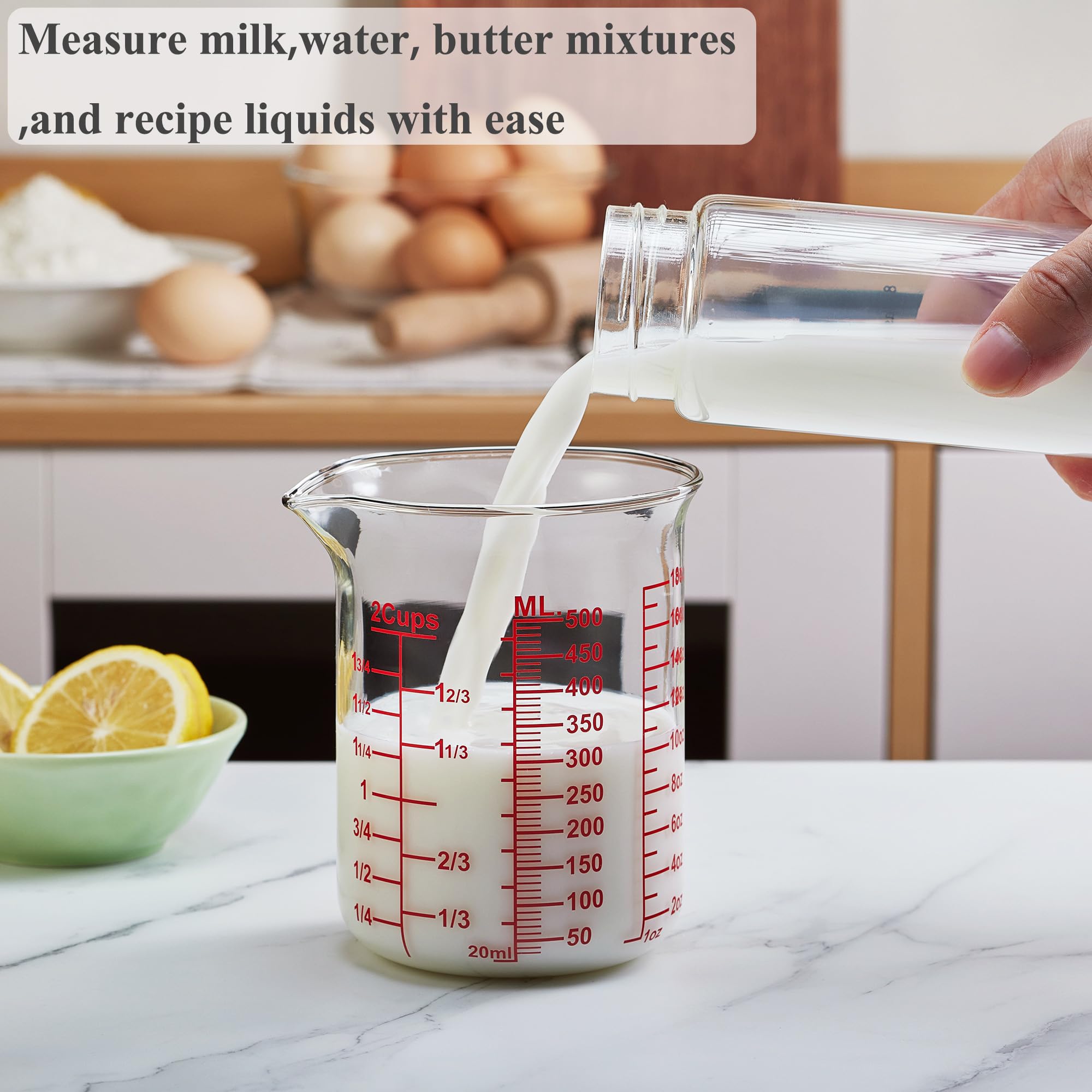 Vaso medidor de vidrio de borosilicato alto, boquilla en forma de V, vaso medidor de vidrio para cocina o restaurante, fácil de leer, 500 ml (16 onzas, 2 tazas)